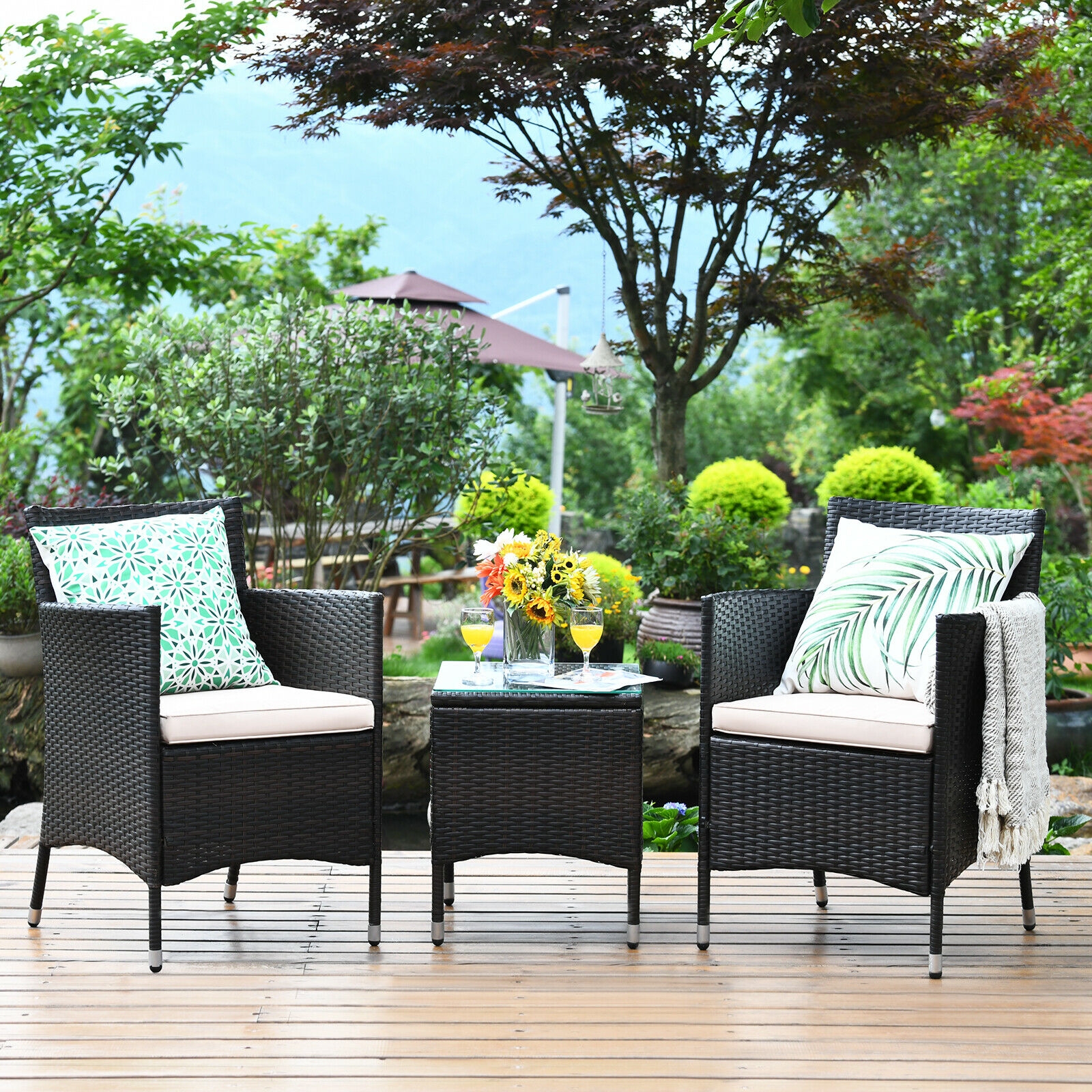 Mondawe 3 Pcs Outdoor Rattan Wicker Furniture Set-Mondawe