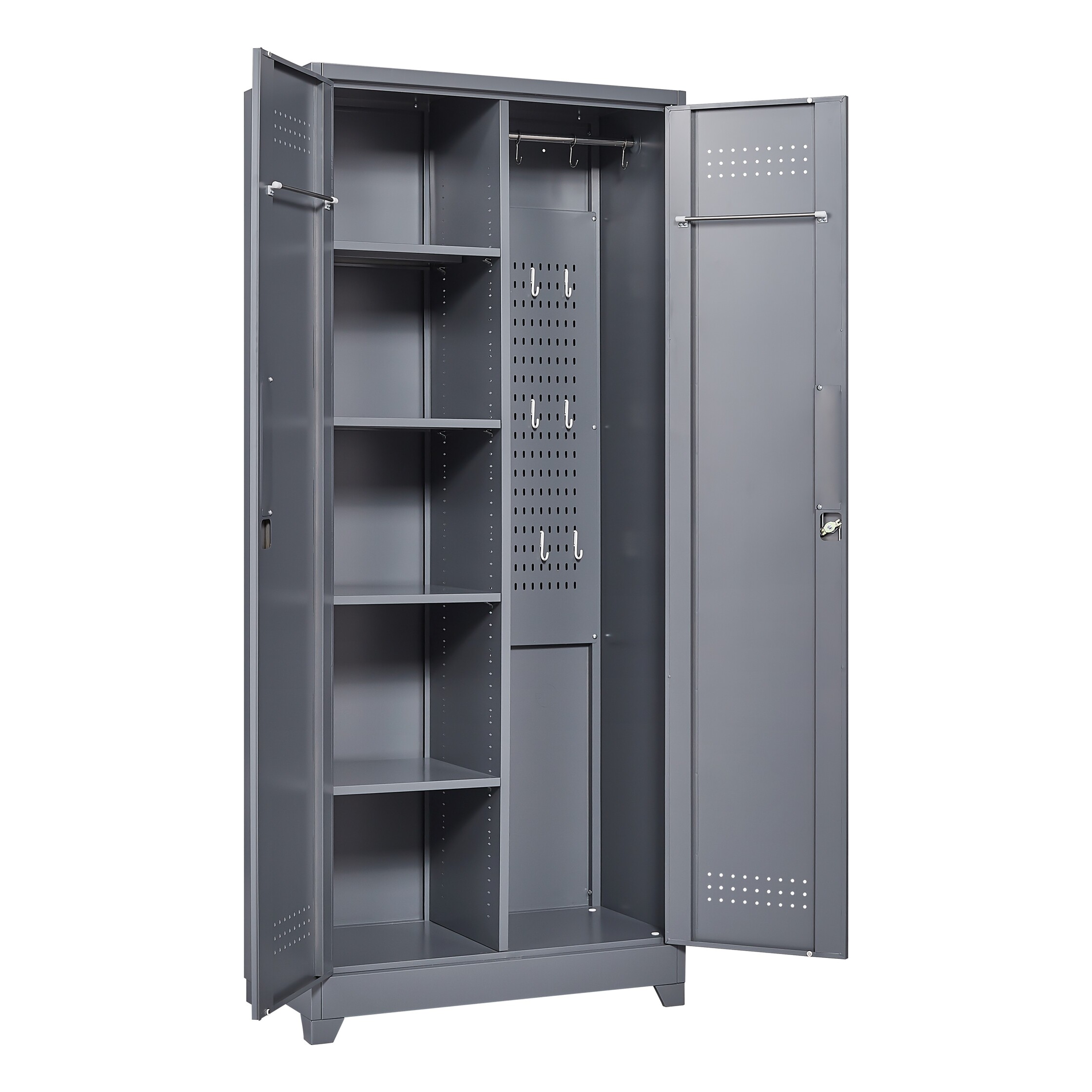 Metal Storage Cabinets, Cleaning Tool Cabinet with Locking Door, Tall Broom Tool Organizer and Storage, Large Storage Cabinet for Kitchen, Pantry, Office, Shop 