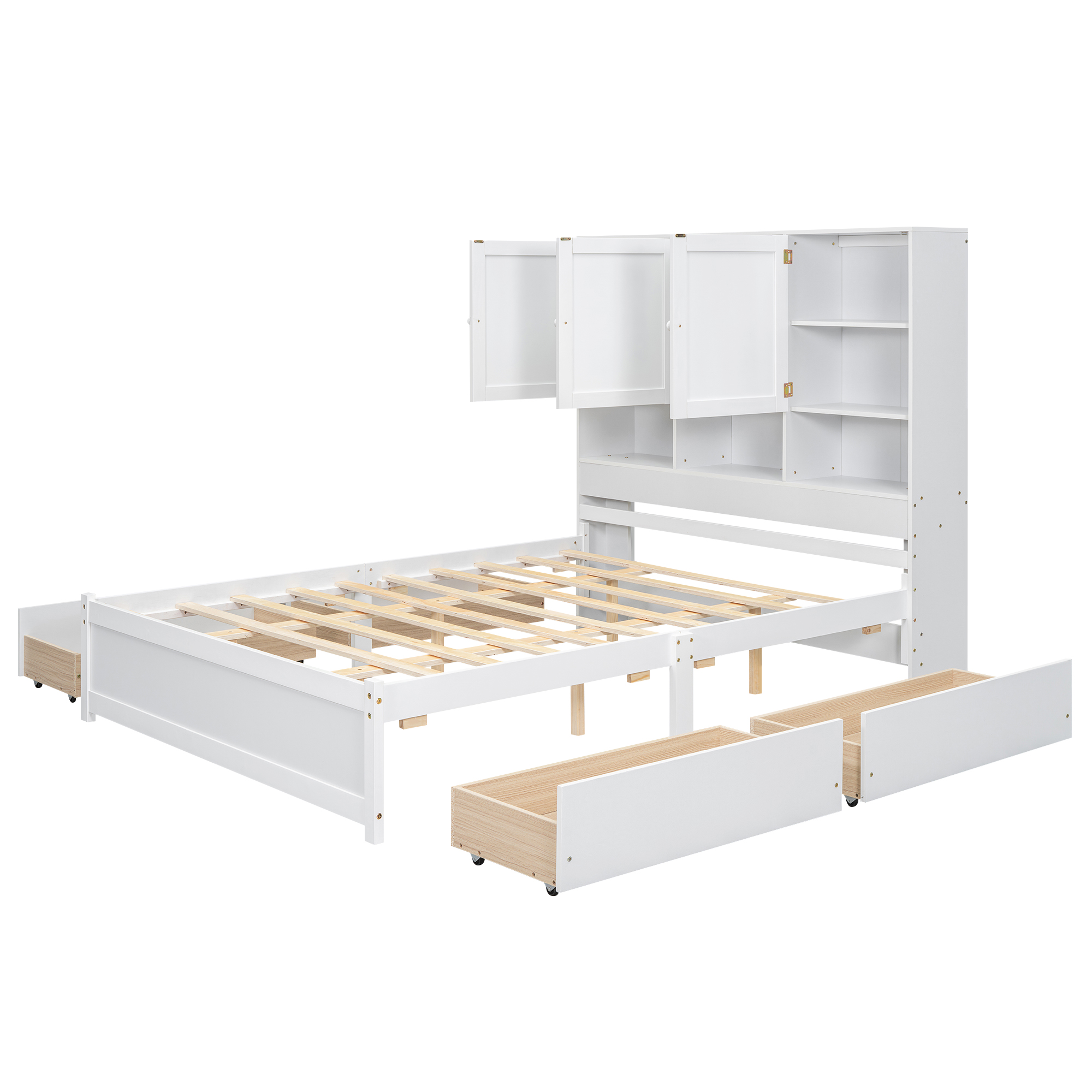 Full/Queen Size Platform Bed with Storage Headboard and 4 Drawers, Gray/White