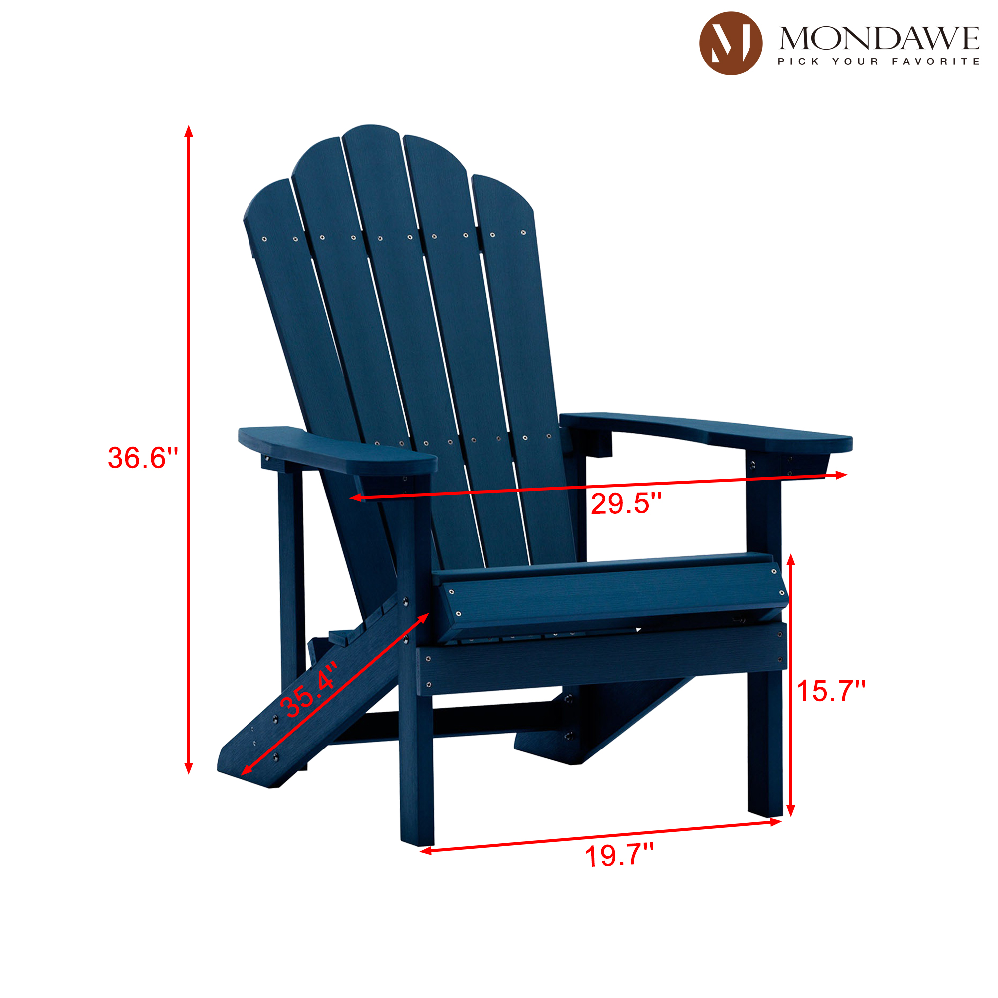 Mondawe Outdoor Stationary Adirondack Chair with Slat Seat For Yard and Garden-Mondawe
