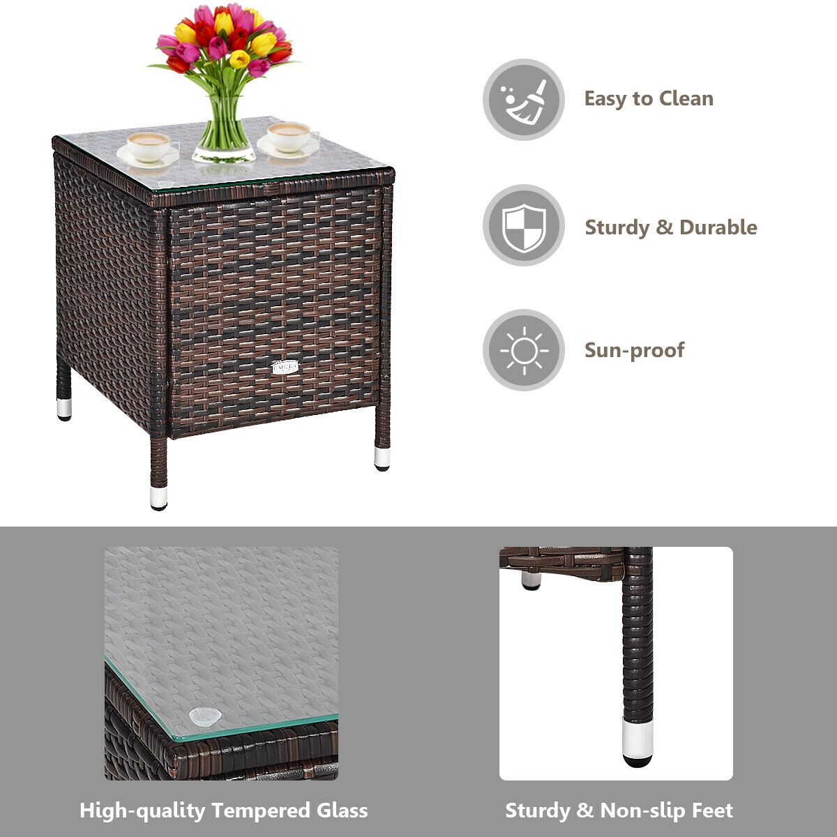 Mondawe 3 Pcs Outdoor Rattan Wicker Furniture Set-Mondawe