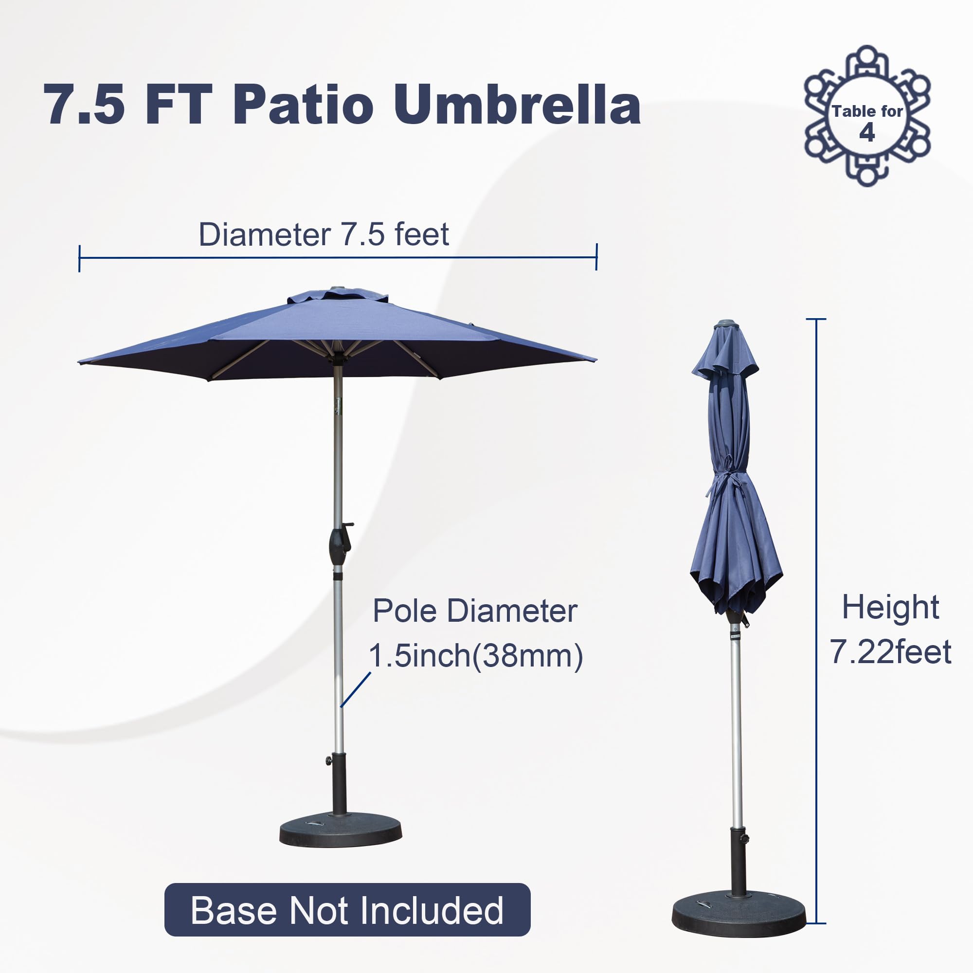 7.5FT Patio Umbrella, Outdoor Table Umbrella with Push Button Tilt and Crank, UV Protection Waterproof Market Sun Umbrella with 8 Sturdy Ribs for Garden, Deck, Backyard, Pool (Beige/Brick red/Navy Blue/Gray)
