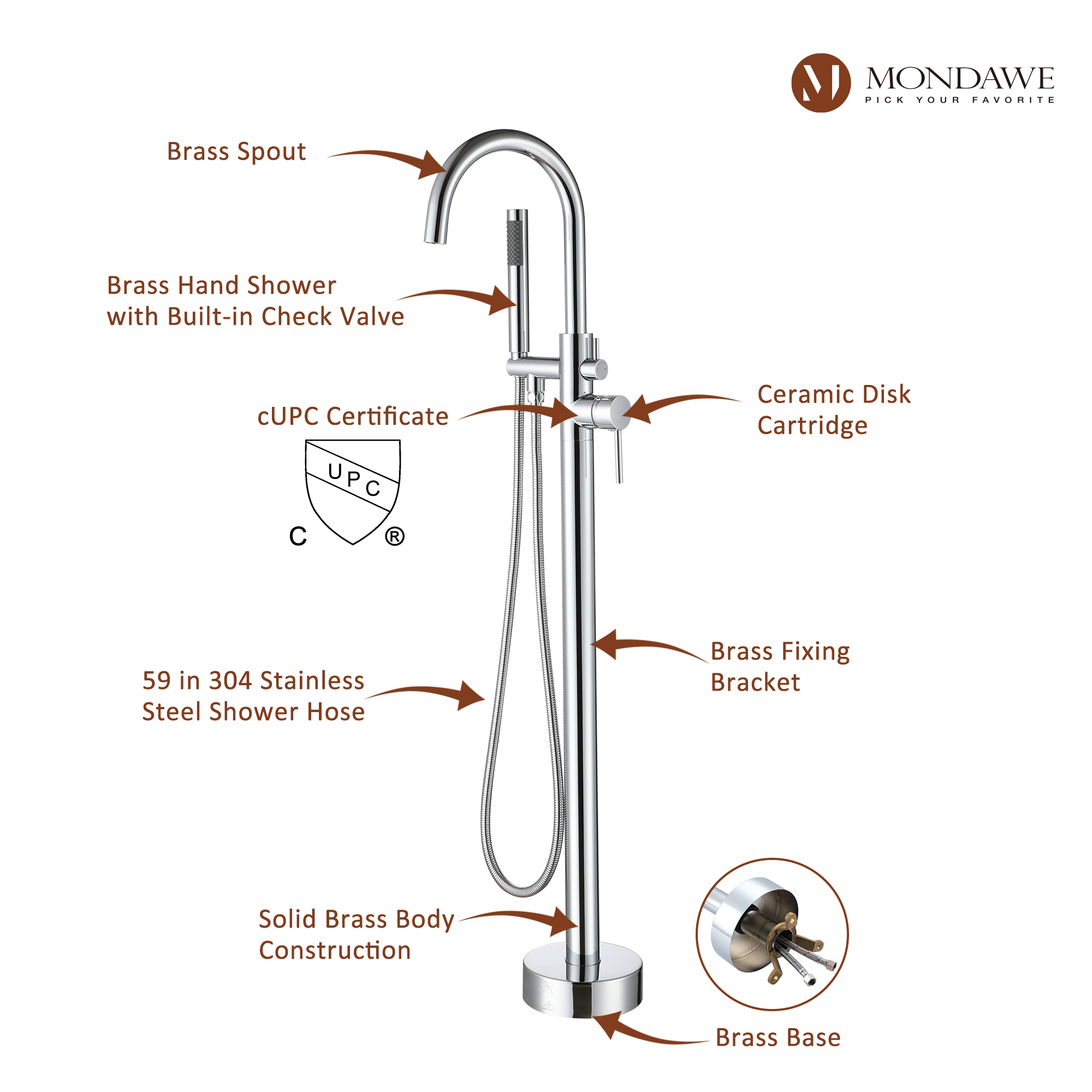 Mondawe Chrome Freestanding Bathtub Faucet-Mondawe