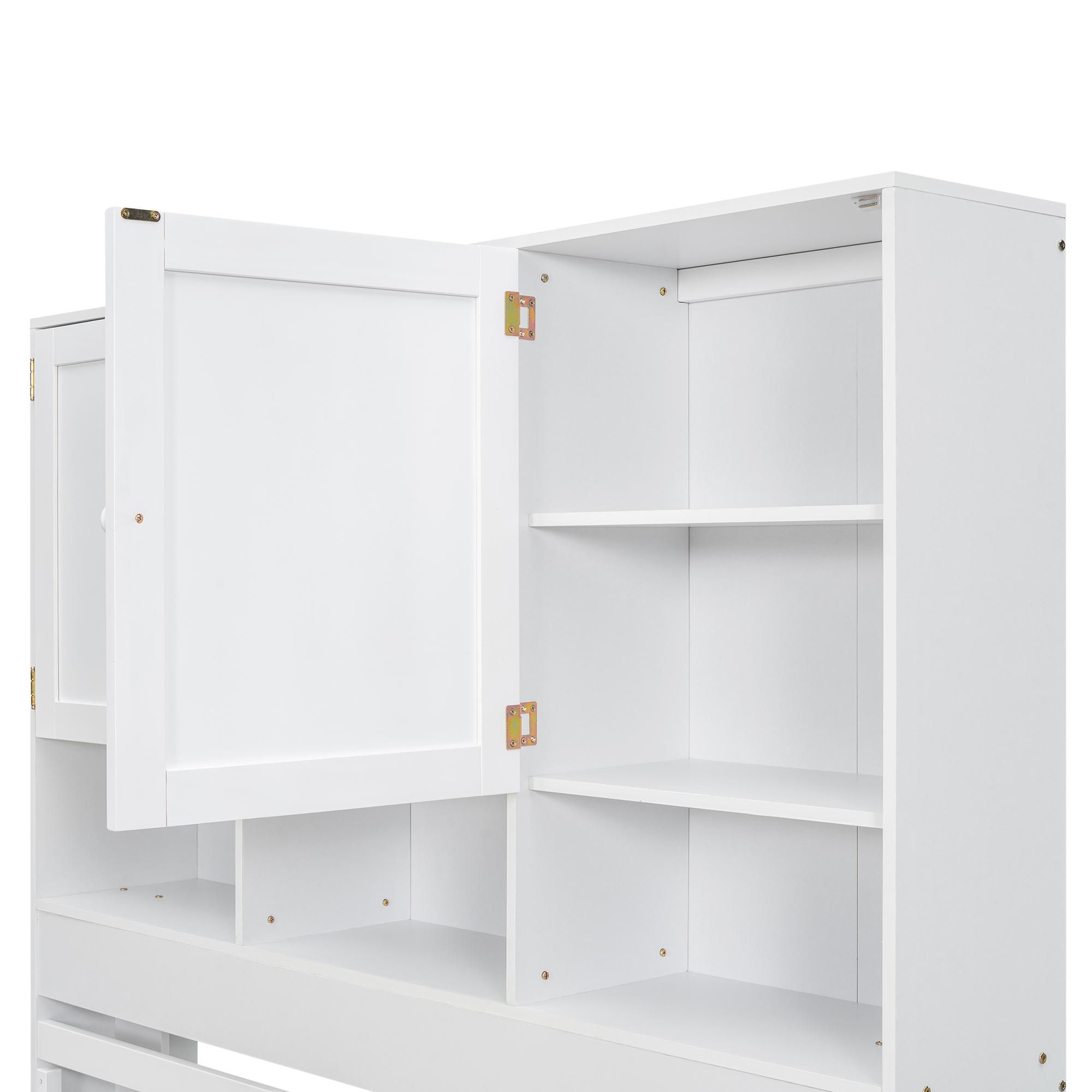 Full/Queen Size Platform Bed with Storage Headboard and 4 Drawers, Gray/White