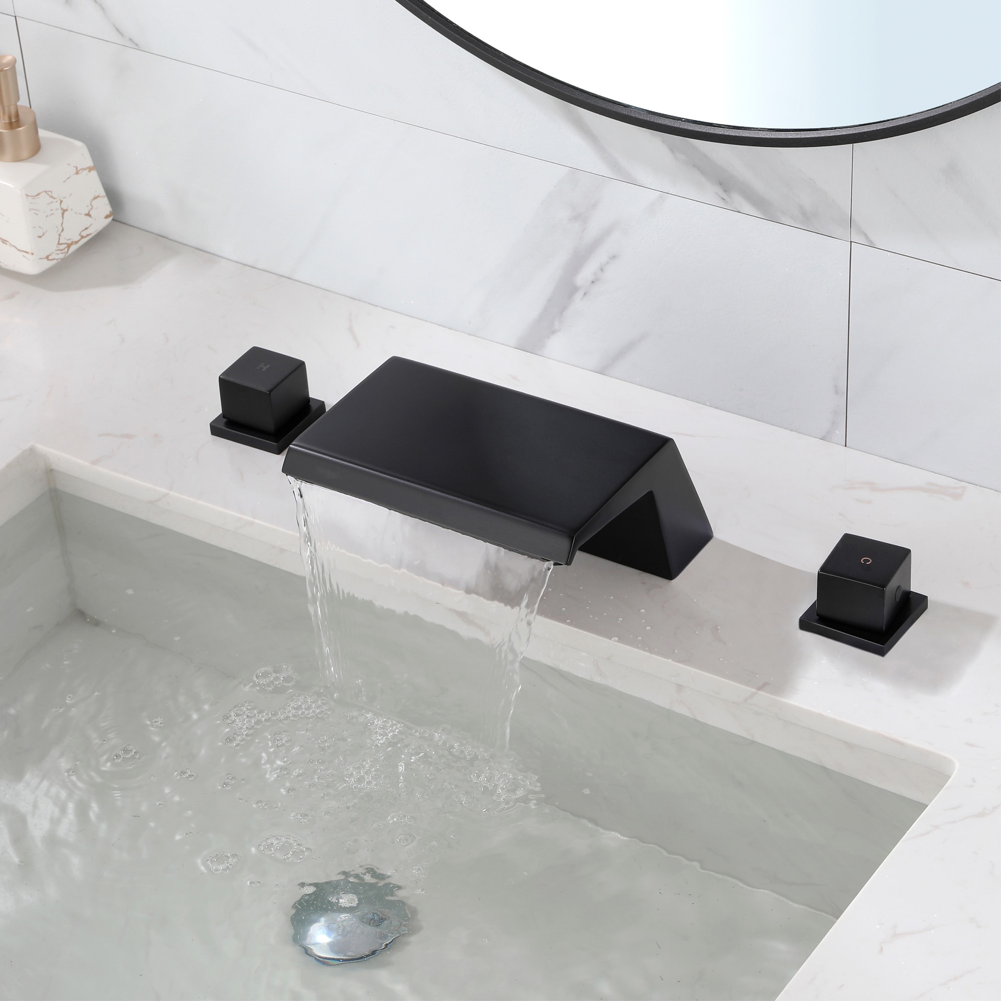 Mondawe Double Handle 8-Inch Center Wide-Spread Bathroom Faucet in Black/Gold/Nickel-Mondawe