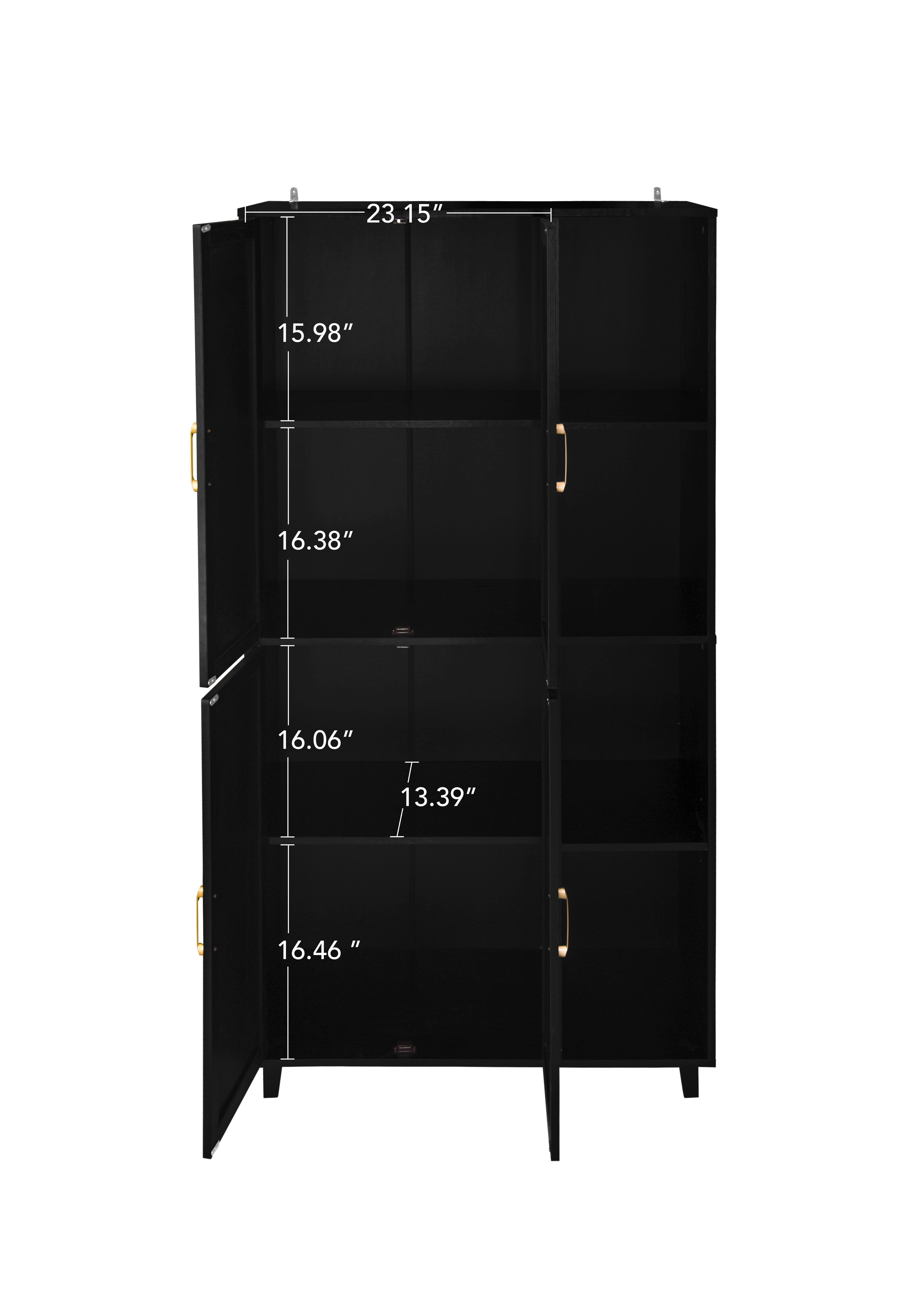 4 Door Cabinet with 4 Shelves with 4 Adjustable Inner Shelves, Storage Cabinet,  Black / Natural 