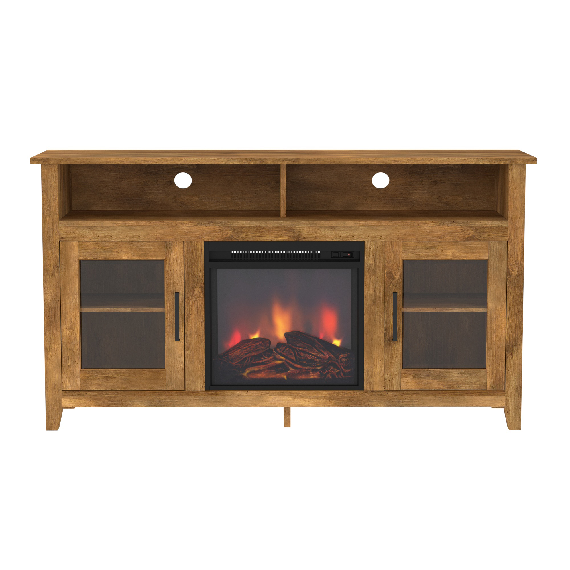 Classic Glass-Door Fireplace Tall TV Stand for TVs up to 65" - Barnwood 