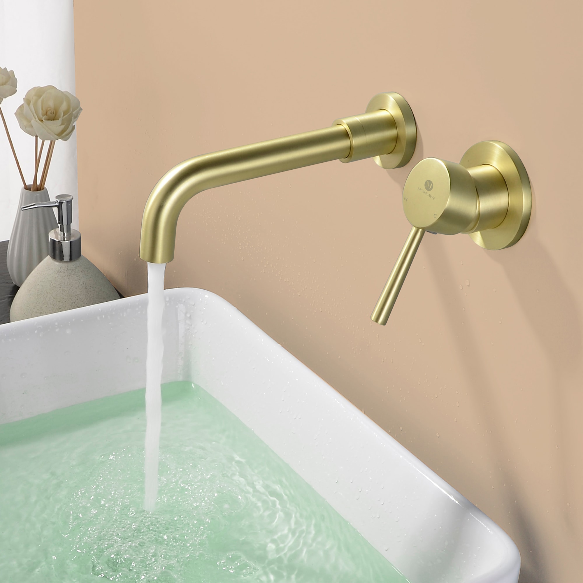 Mondawe Wall Mount Bathroom Sink Faucet Single Handle in Black/Gold-Mondawe