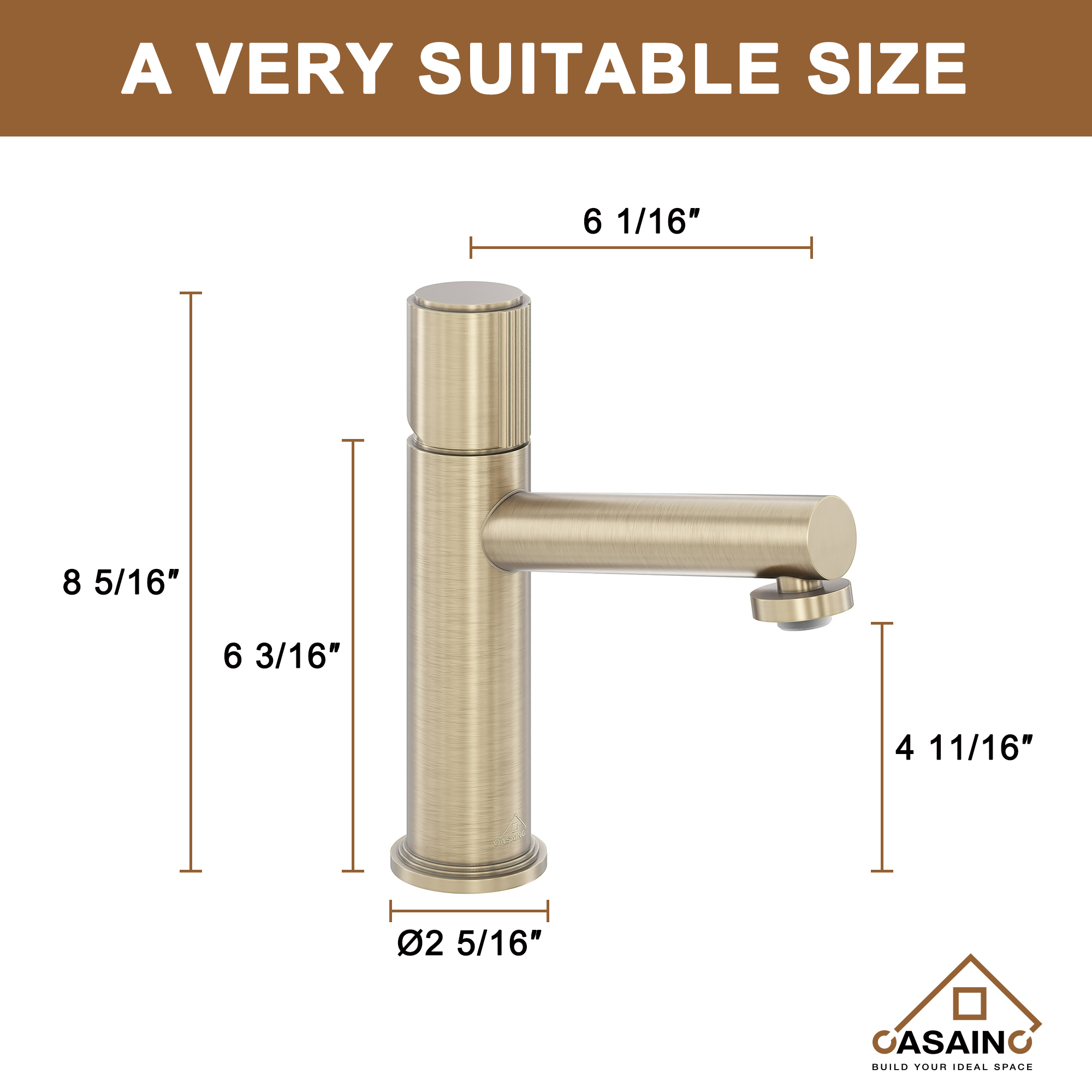 Single Handle Single Hole Bathroom Vessel Sink Faucet with Pop-Up Drain and Spot Resistant in Brushed Champagne Gold