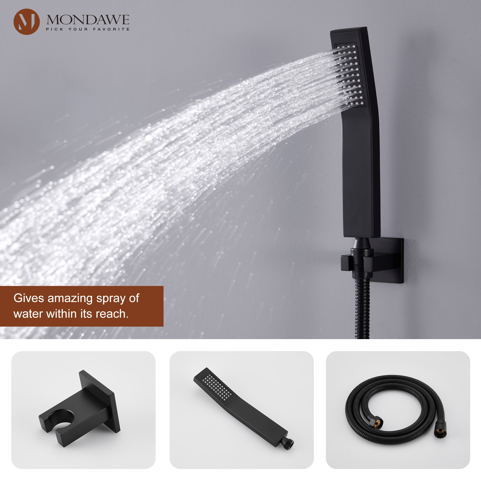 Mondawe 4-Way Shower System with LED and Music Player in Black/Nickel/Gold-Mondawe