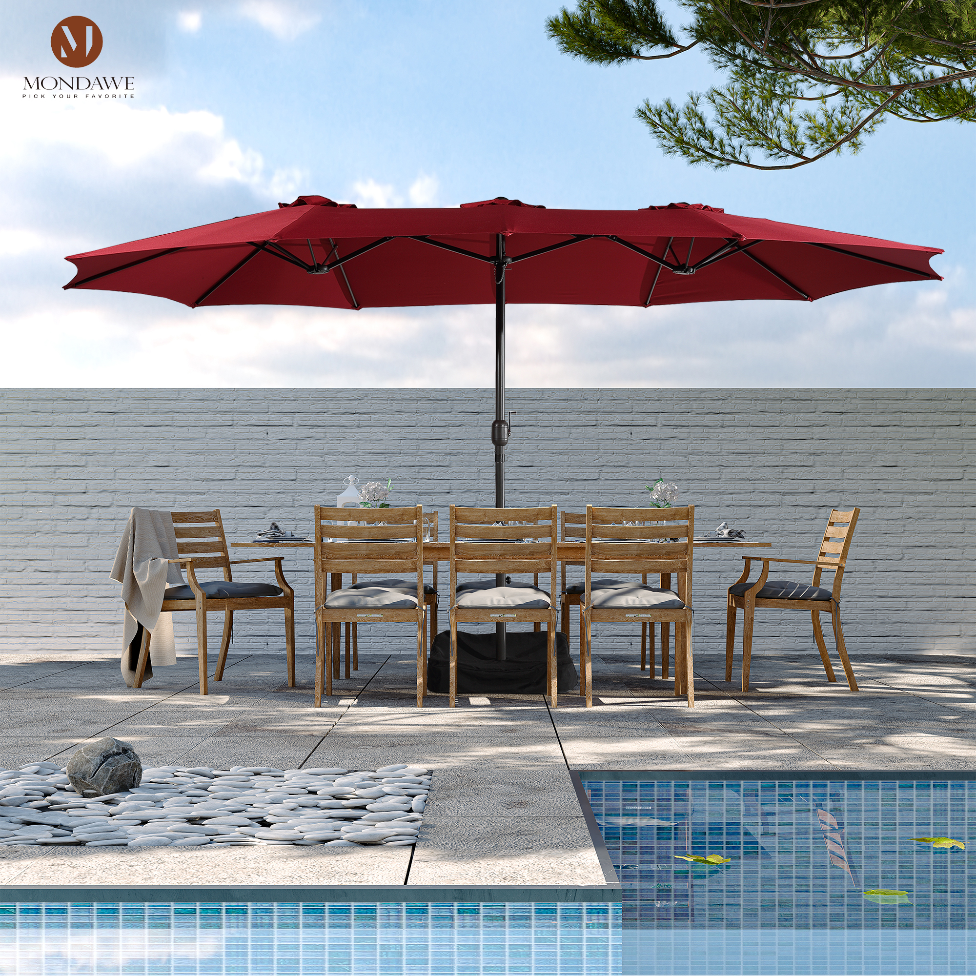 Mondawe 15ft Rectangular Patio Market Umbrella with Base-Mondawe