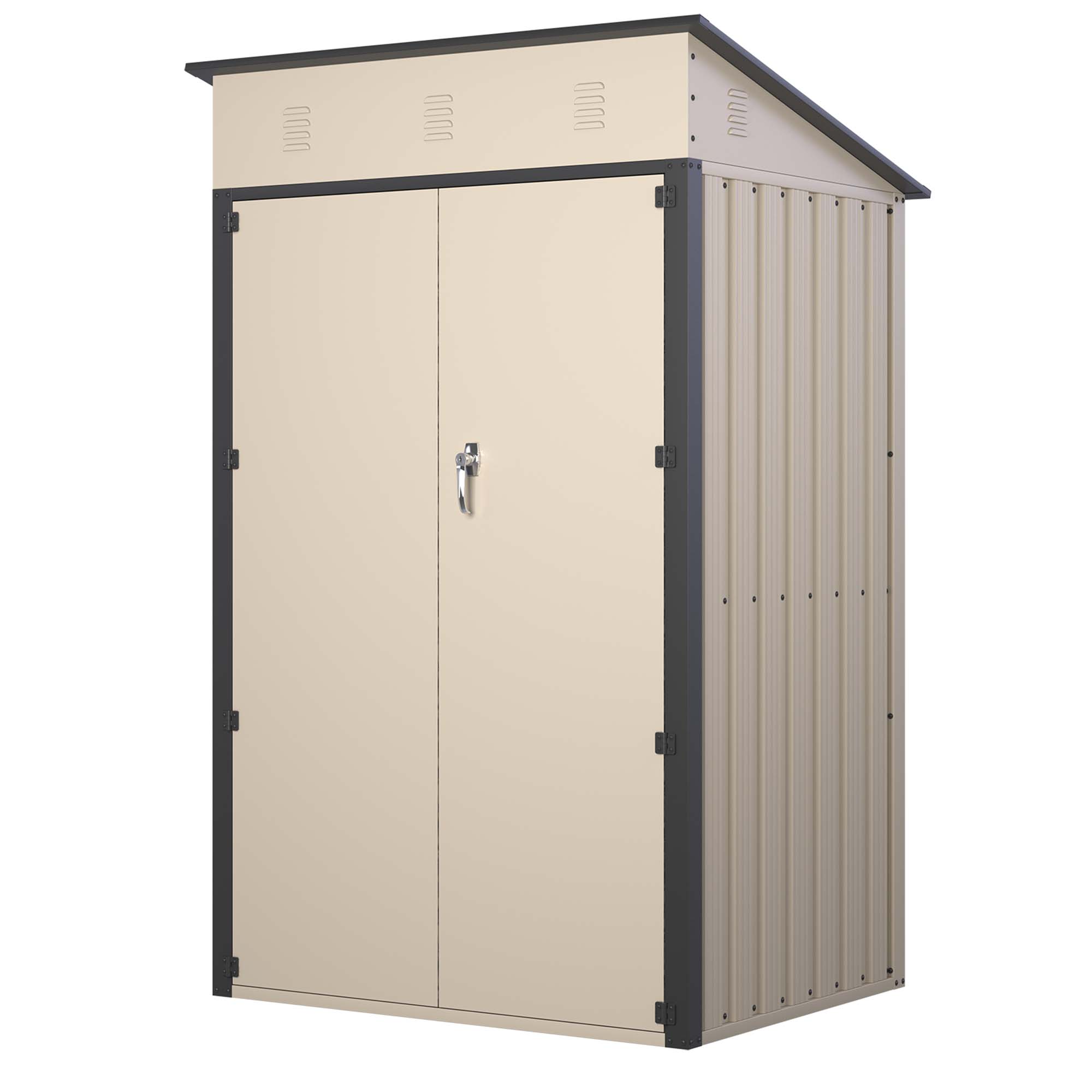 6x4 FT Outdoor Storage Shed, Steel Metal Lockable Garden Shed, Tiny House, Utility Shed, Lean-to Shed & Outdoor Storage, Waterproof Backyard Shed with Door for Bike, Tools, Lawnmower