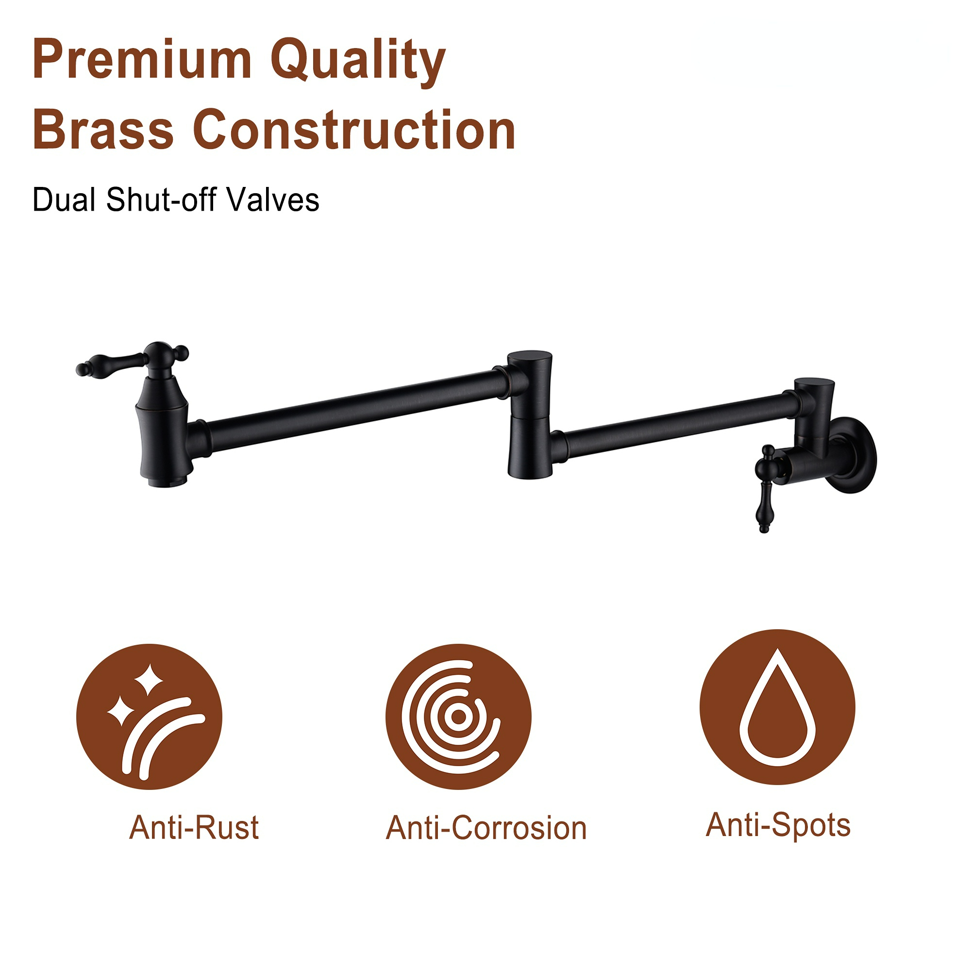  1.8 GPM Pot Filler Faucet, Single Hole 2 Handles Kitchen Faucet, Double Joint Swing Arm Pot Filler Faucet, Solid Brass