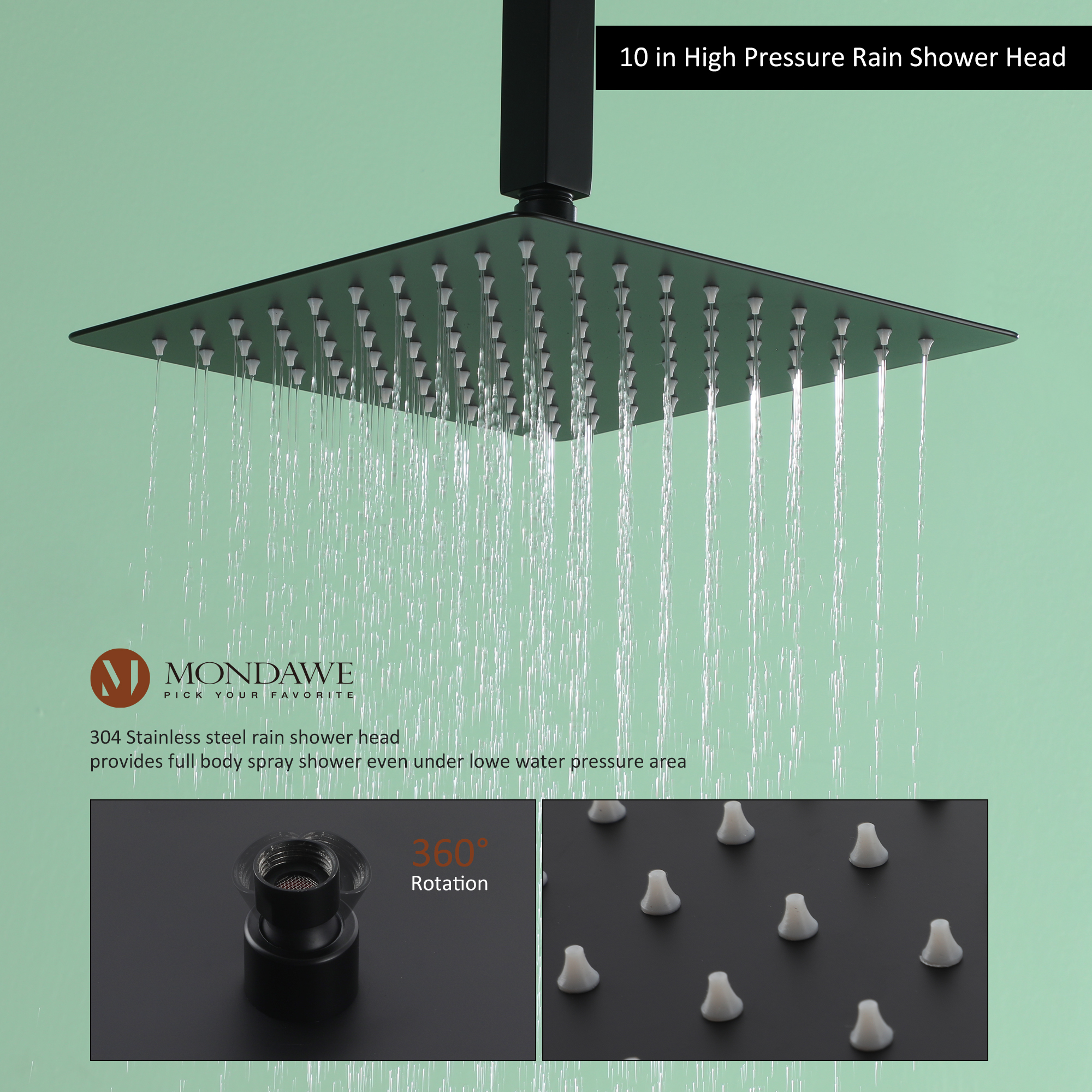 Mondawe 10 Inch Square Bathroom Shower Set(black, chrome, gold, nickel,  gun black)-Mondawe