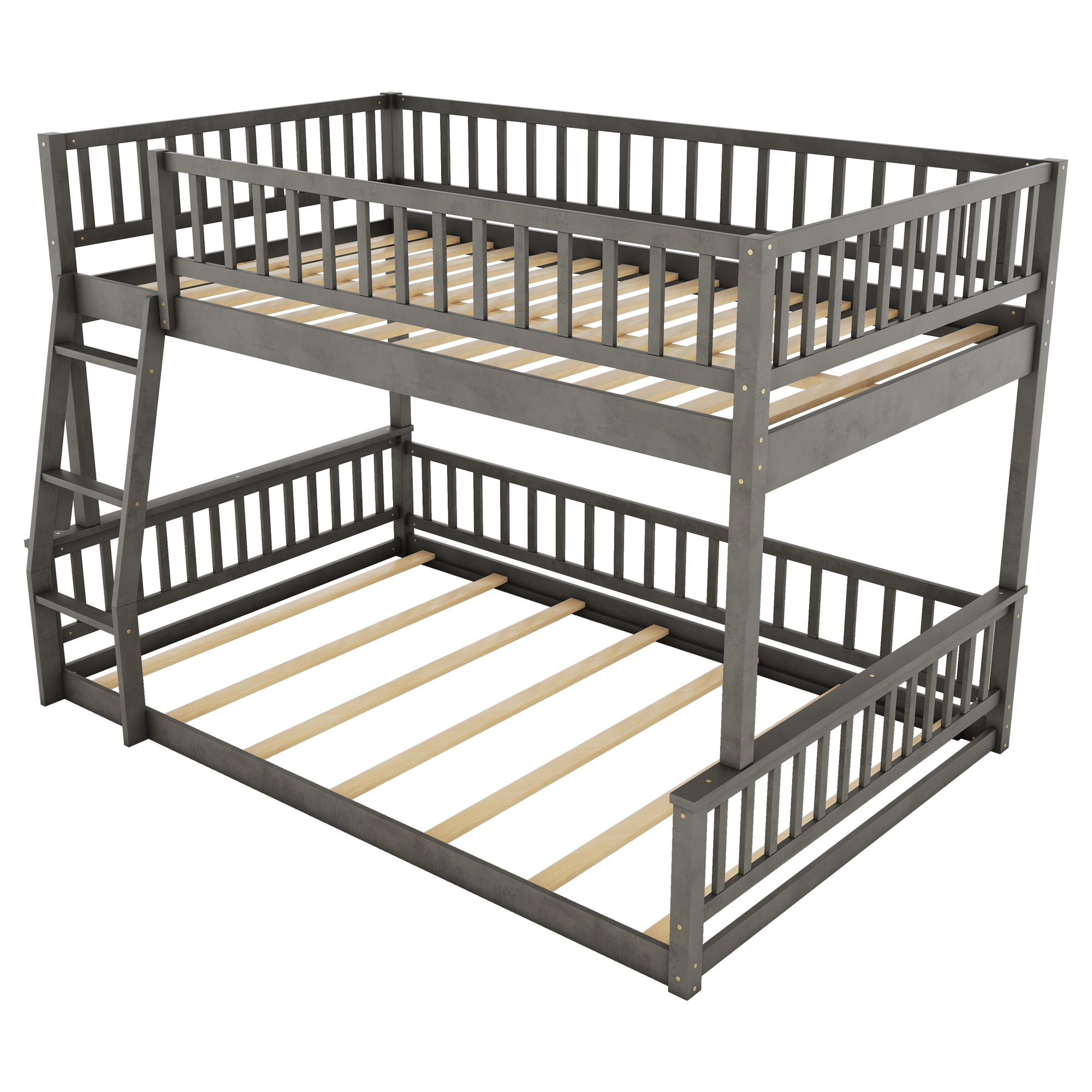 Full XL over Queen Bunk Bed with Ladder and Guardrails, Gray/Walnut