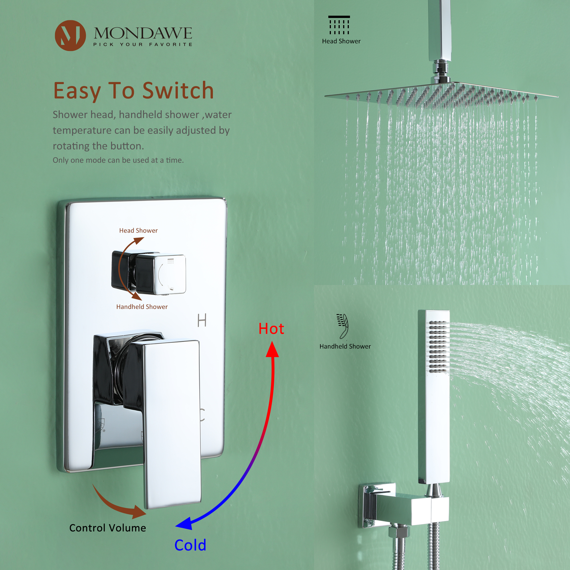 Mondawe 10 Inch Square Bathroom Shower Set(black, chrome, gold, nickel,  gun black)-Mondawe