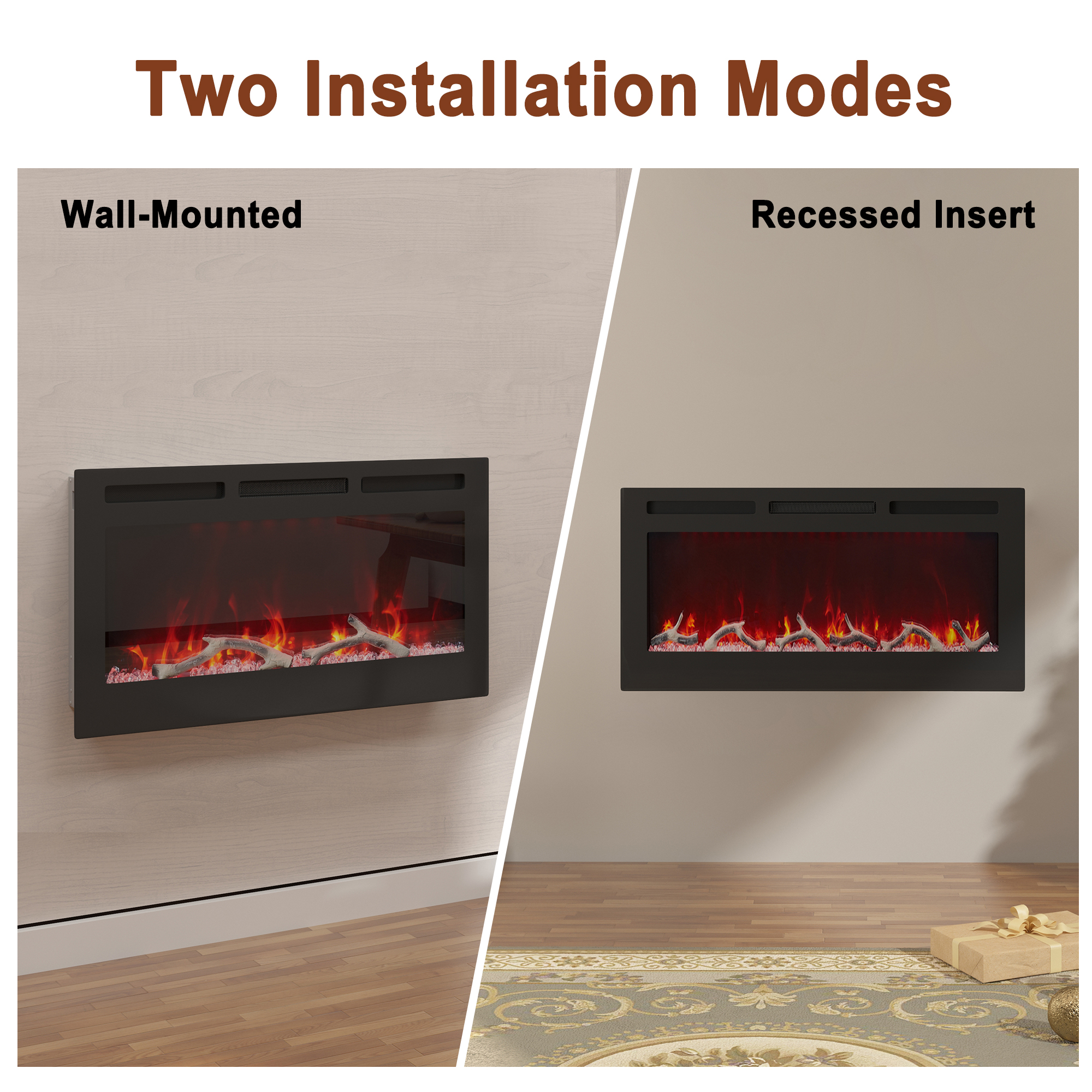36/42/60/72 in. 4780 BTU Recessed/Wall-mounted Electric Fireplace
