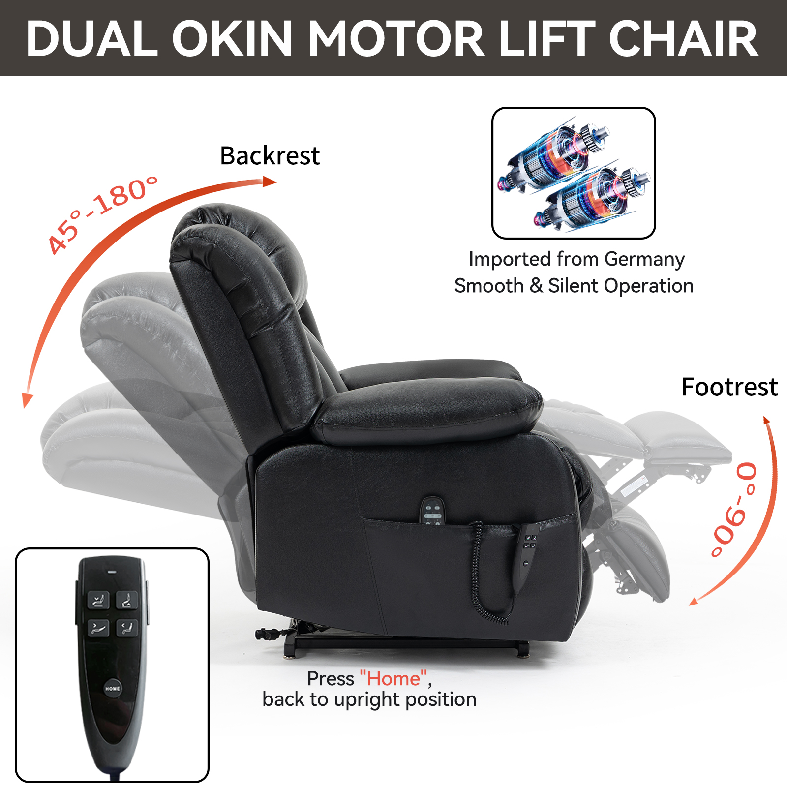 Dual Motor Infinite Position Up to 350 LBS Electric Medium size Brown/Gray/Black/Antique Brown Power Lift Recliner Chair with 8-Point Vibration Massage and Lumbar Heating