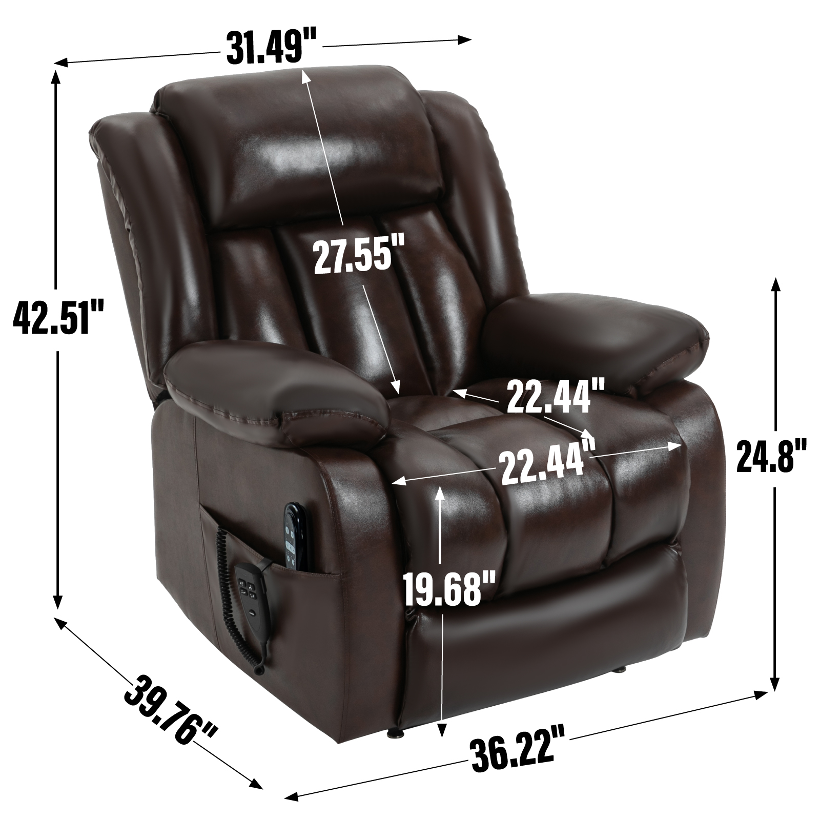 Dual Motor Infinite Position Up to 350 LBS Electric Medium size Brown/Gray/Black/Antique Brown Power Lift Recliner Chair with 8-Point Vibration Massage and Lumbar Heating