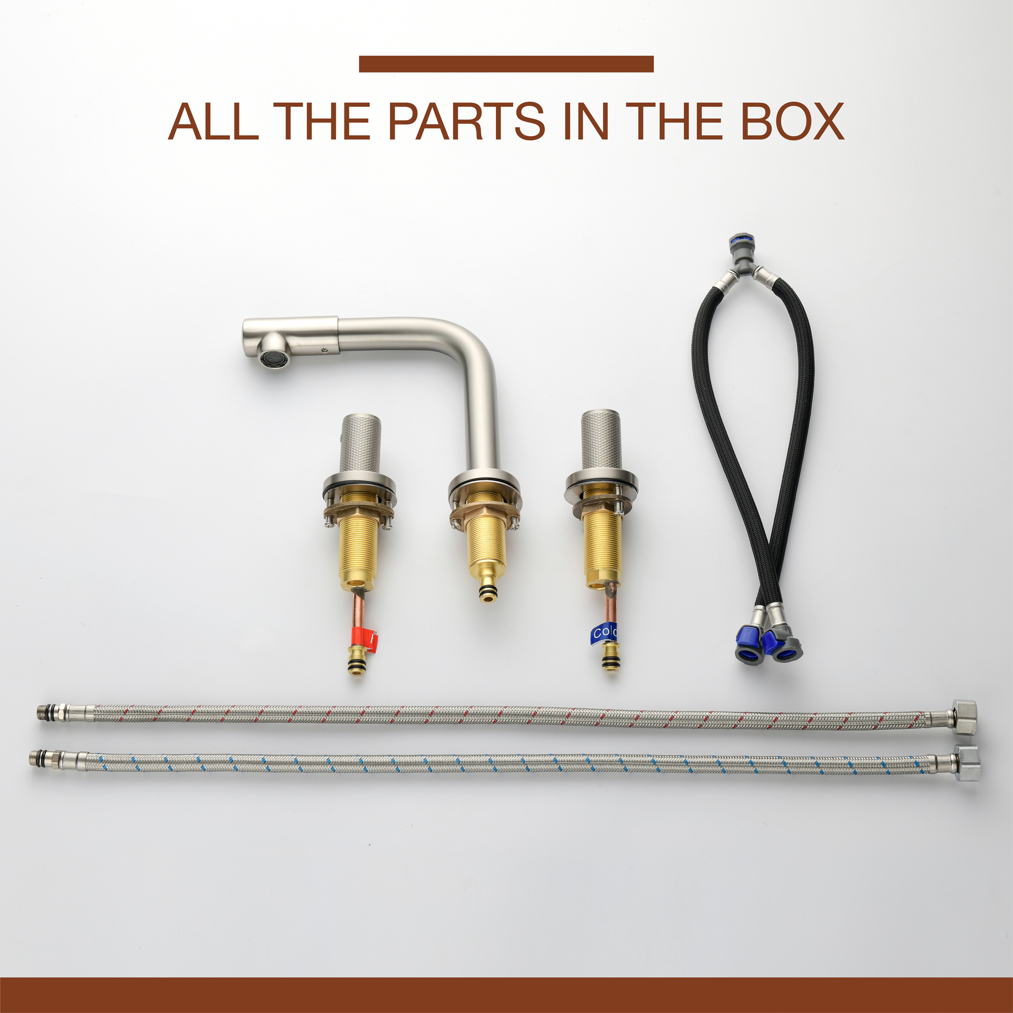 Mondawe Double Handle 8-Inch Center Wide-Spread Bathroom Faucet in Gold/Black/Nickel-Mondawe