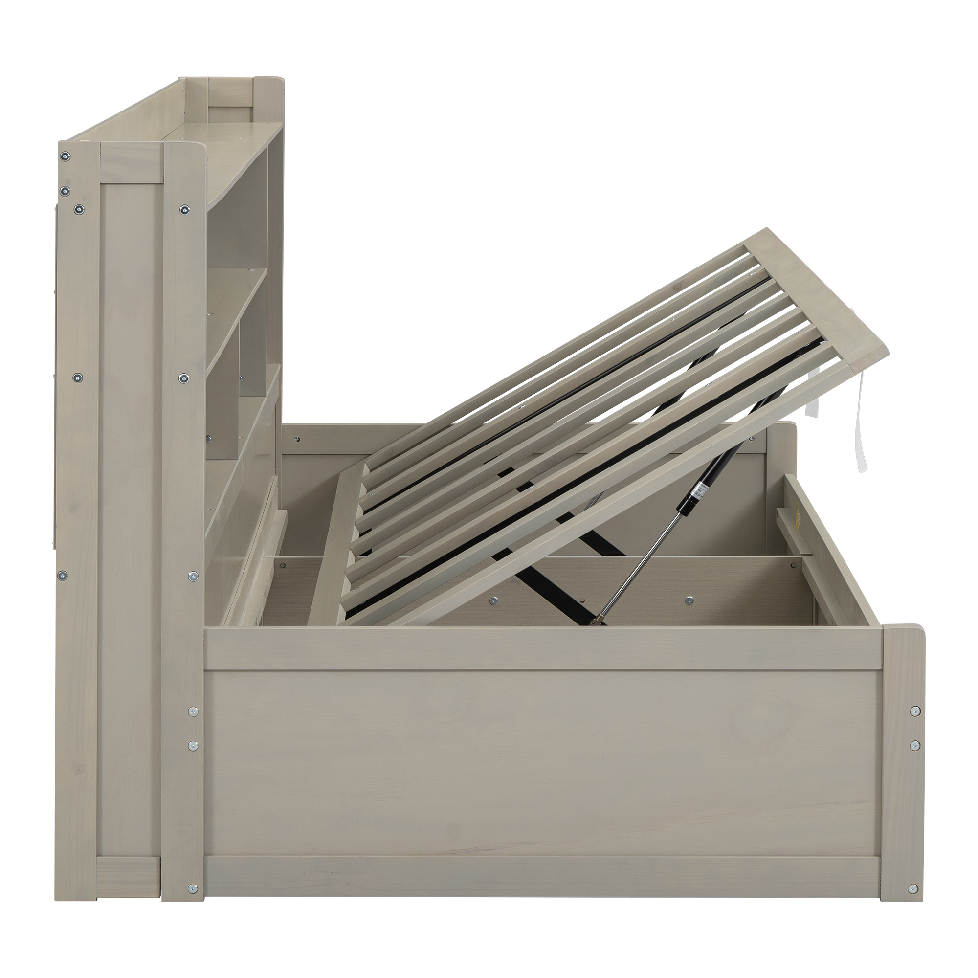 Twin Size Daybed Frame with Storage Bookcases and Underneath Storage, USB Charging Station, White/Gray 