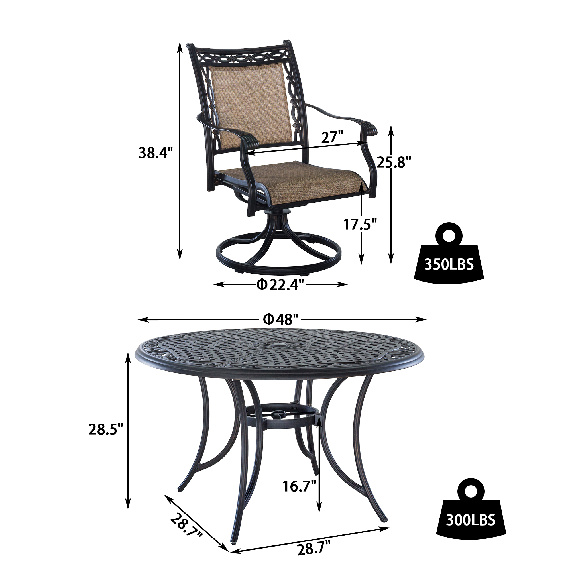 Mondawe 3-Piece Outdoor Patio Teslin Swivel Chair Set with Round Table-Mondawe