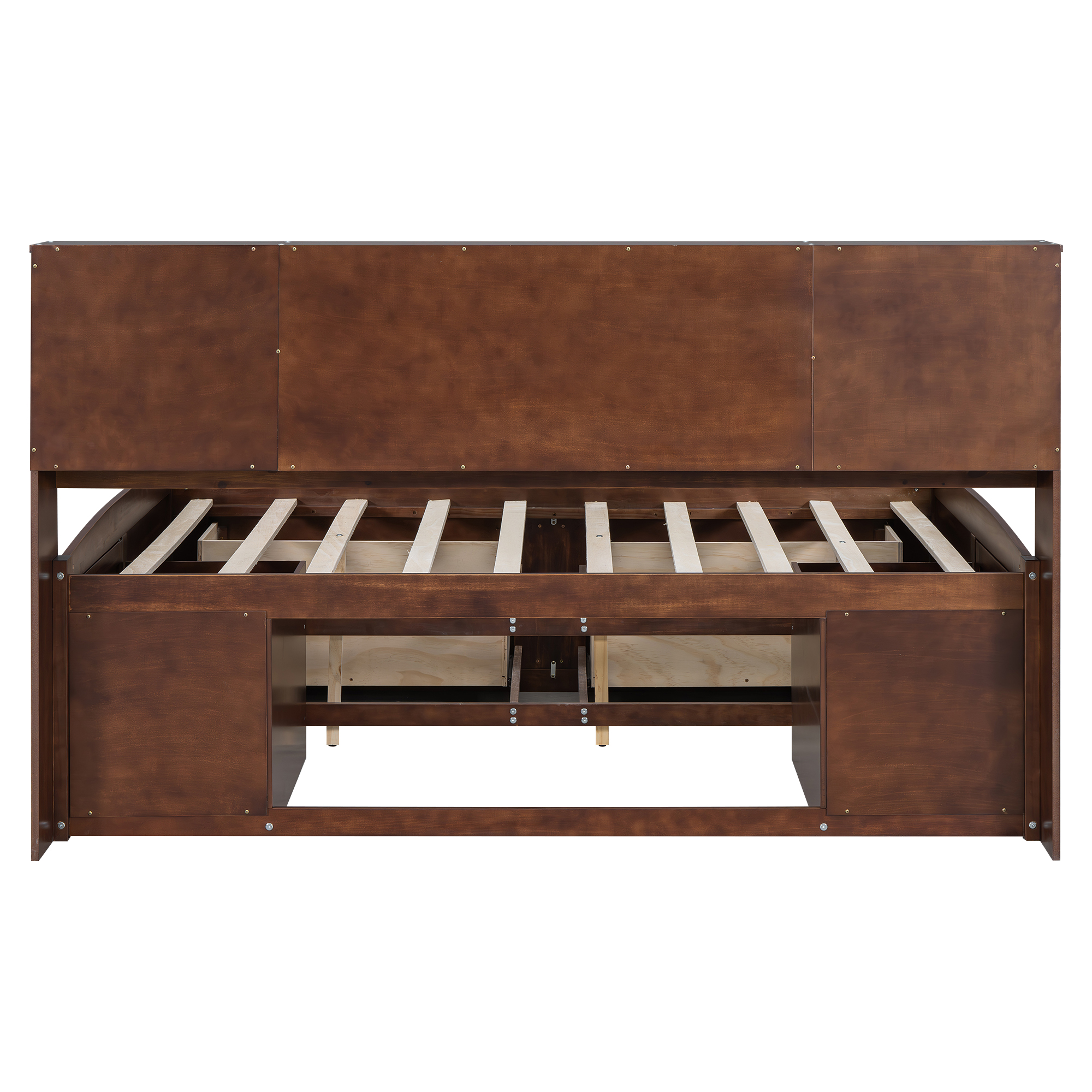 Full Size Wooden Captain Bed with Built-in Storage Shelves, 4 Drawers and 2 Cabinets, Antique Brown 