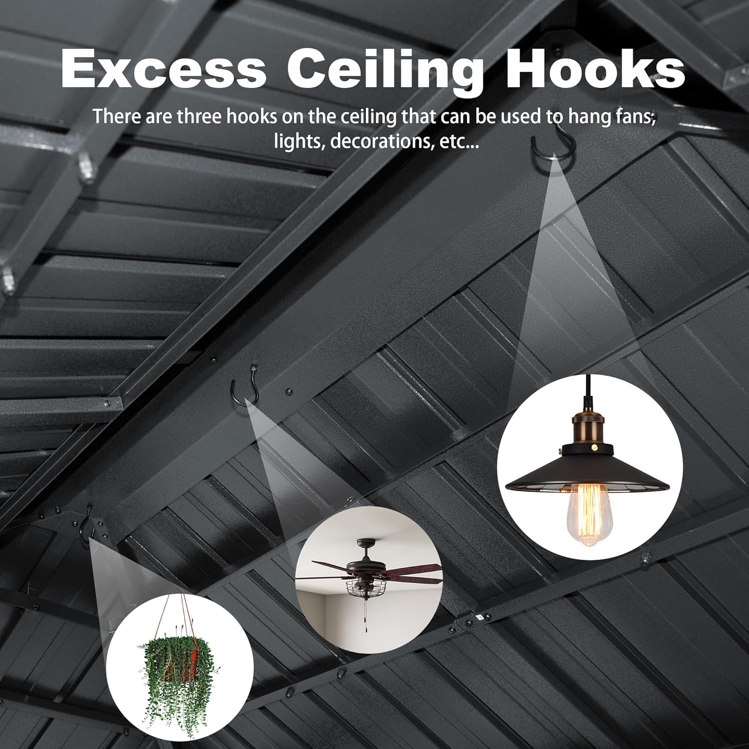 Hardtop Grill Gazebo, Outdoor BBQ Gazebo with 2 Side Shelves and Sloping Galvanized Steel Roof, Metal Permanent Grill Canopy with Ceiling Hooks for Patio, Lawn, Backyard, Deck