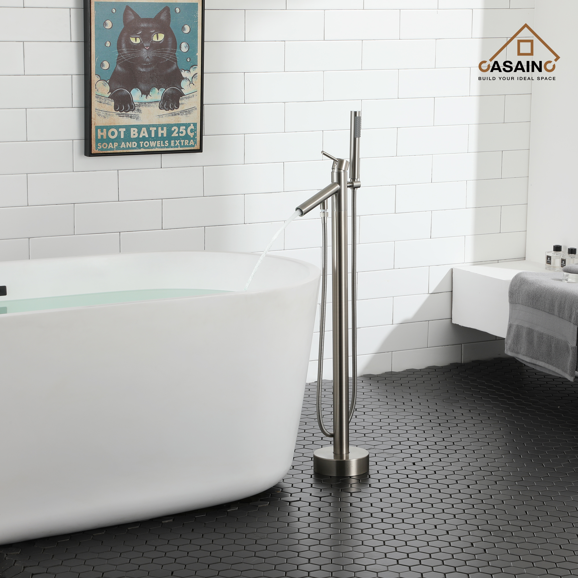 Single-Handle Floor Mount Freestanding Tub Faucet with Hand Shower in. Brushed Nickel/Matte Black/Chrome