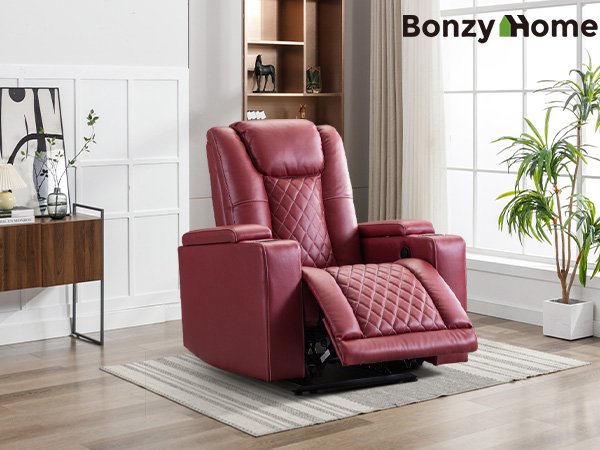 PU Leather Power Recliner Home Theater Recliner with Cup Holder, USB Port