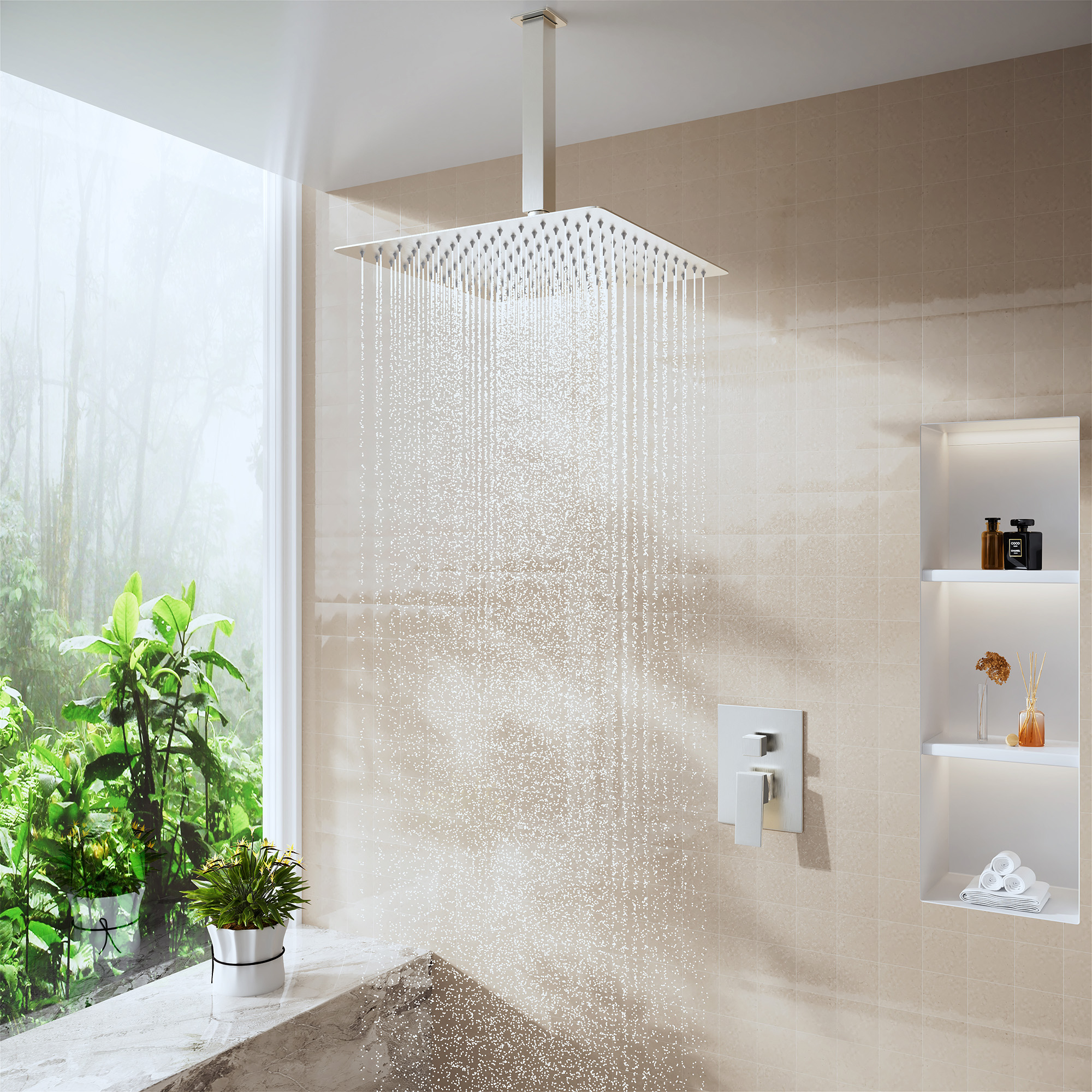 10"/12" Stainless Steel 360 Degree Adjustable 0.08" Ultra-thin Rectangle Shower Head In Matte Black/Brushed Nickel