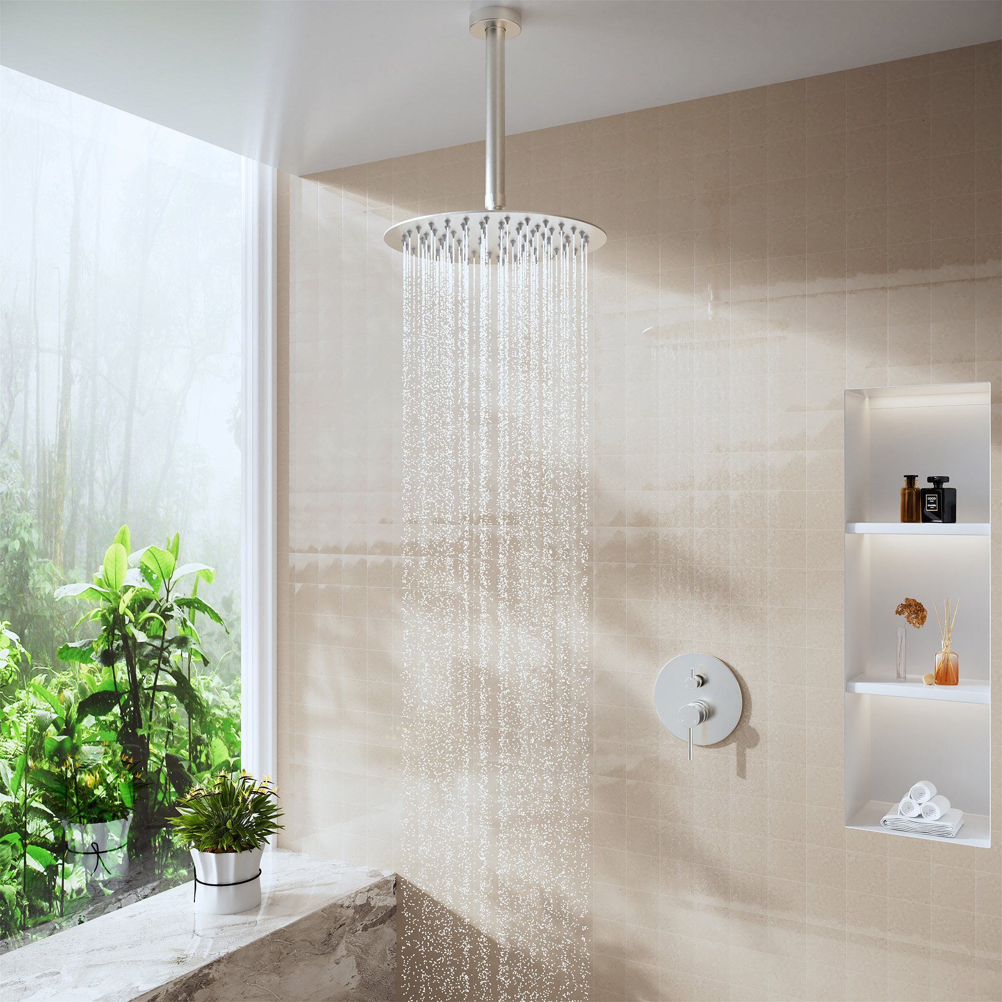 7.88" Stainless Steel Celling Mounted Round/Square Shower Arm with Flange for Rain Shower Head in Matte Black/ Brushed Nickel