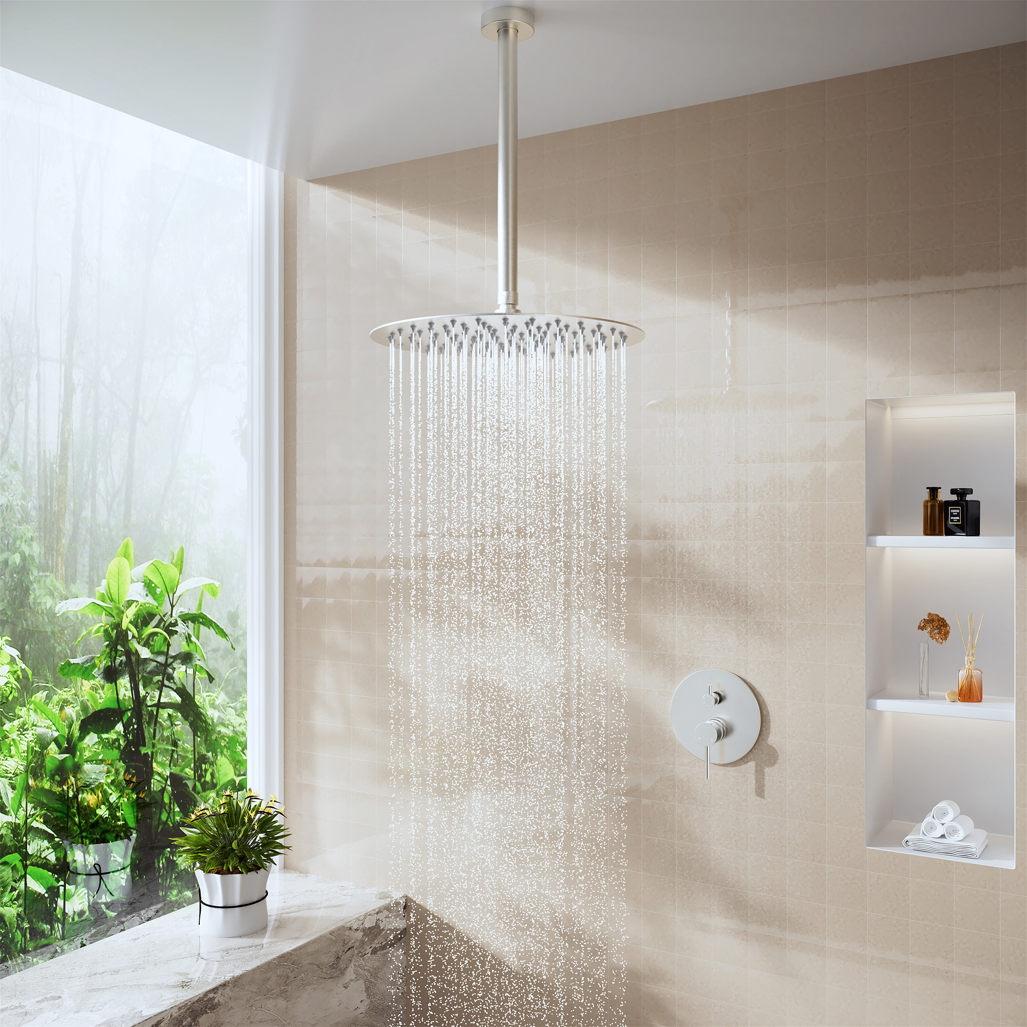 11.8" Stainless Steel Celling Mounted Round/Square Shower Arm with Flange for Rain Shower Head in Matte Black/Brushed Nickel