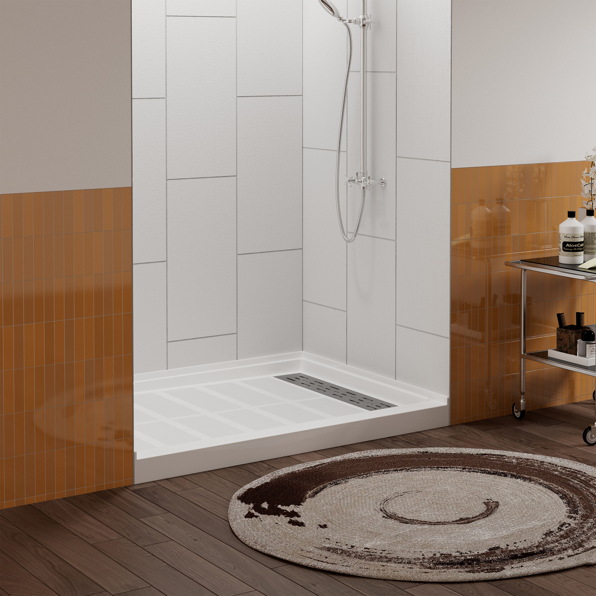 48"x36" SMC Solid White Shower Base with Non-Slip Surface, CUPC Certified