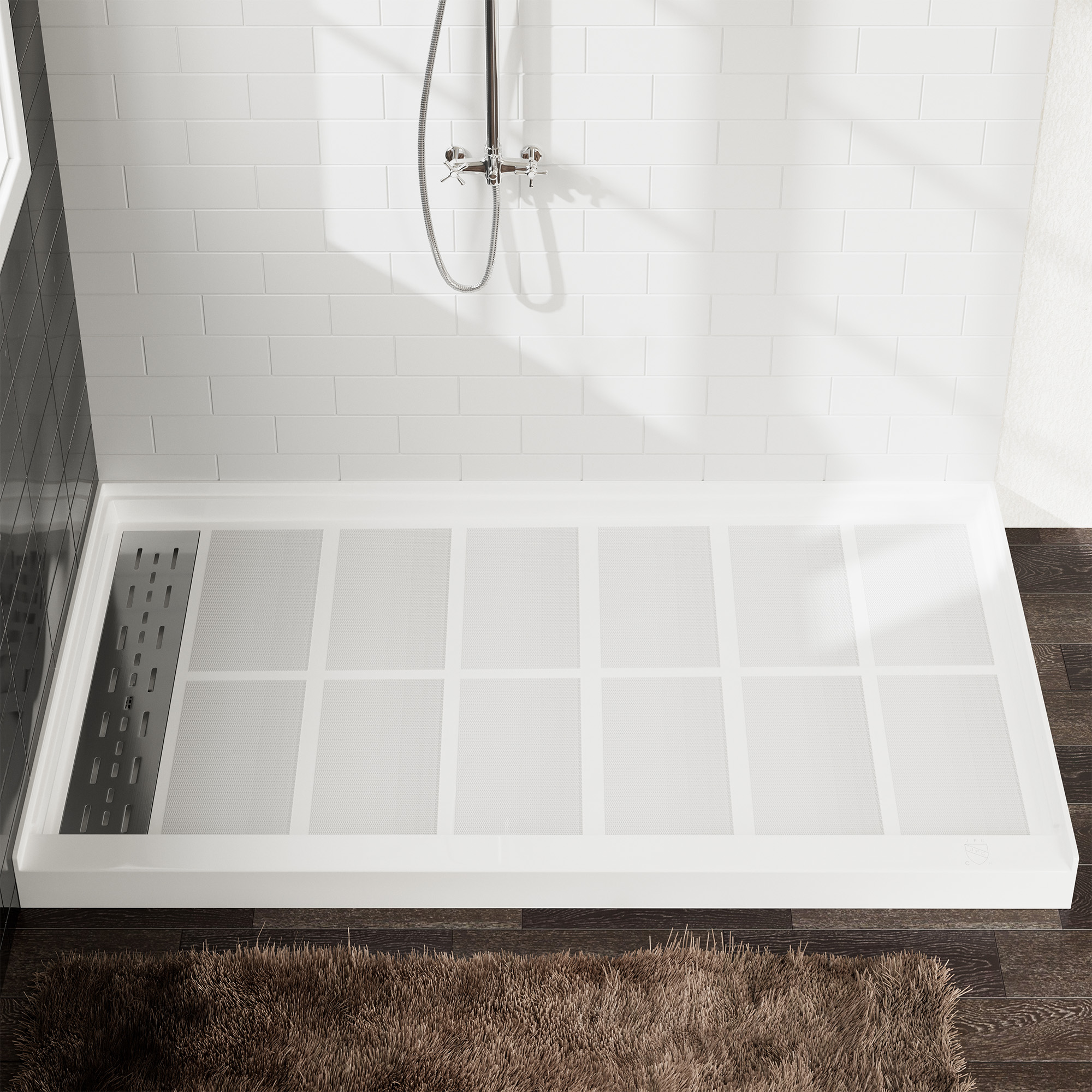 60"x36" White Solid Surface Rectangle Single Threshold Shower Pan Base