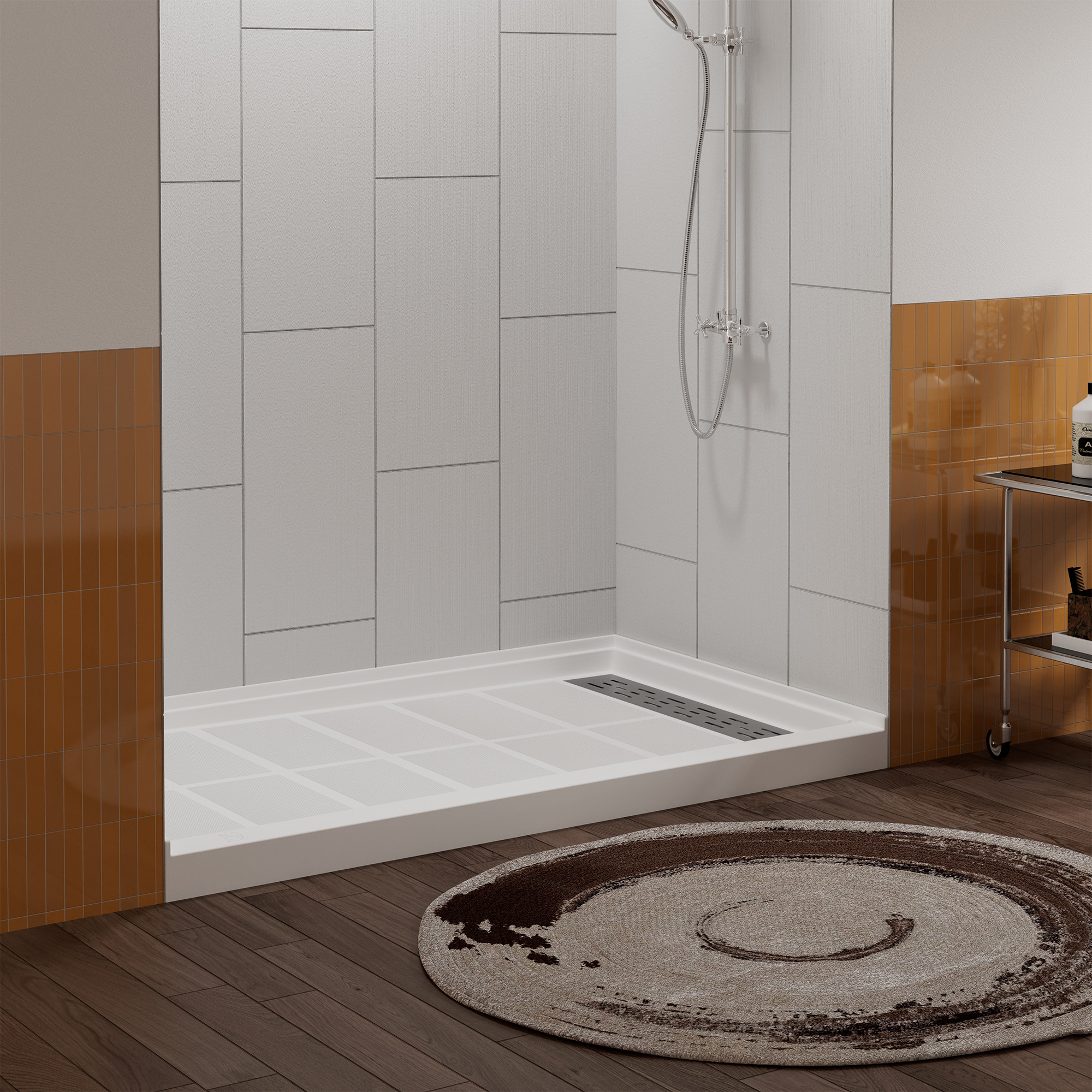 60"x36" White Solid Surface Rectangle Single Threshold Shower Pan Base