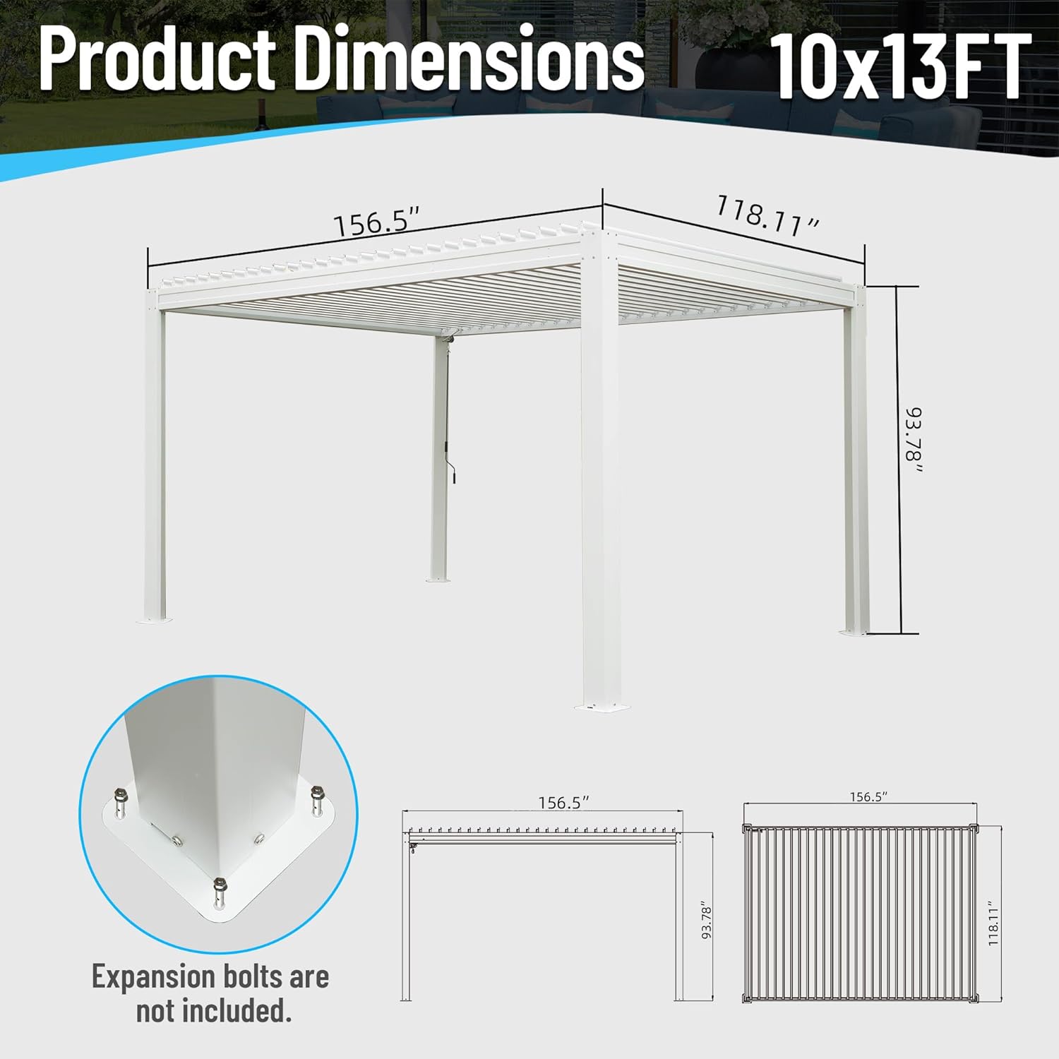 Louvered Pergola 10X13FT, Aluminum Pergola with Adjustable Roof, Aluminum Frame, Efficient Drainage System, Outdoor Pergola for Patio, Deck, Garden