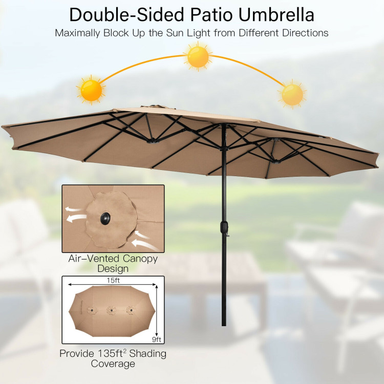 Mondawe 15ft Double-Sided Rectangular Patio Market Umbrella with Crank and Base-Mondawe