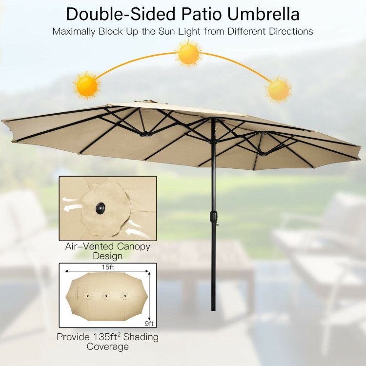 Mondawe 15ft Double-Sided Rectangular Patio Market Umbrella with Crank and Base-Mondawe