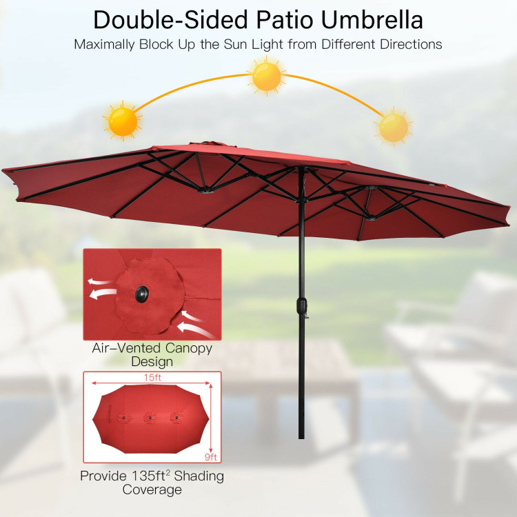 Mondawe 15ft Double-Sided Rectangular Patio Market Umbrella with Crank and Base-Mondawe