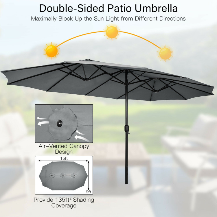 Mondawe 15ft Double-Sided Rectangular Patio Market Umbrella with Crank and Base-Mondawe