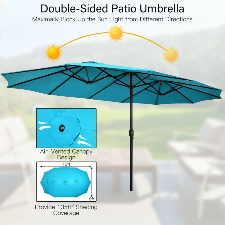 Mondawe 15ft Double-Sided Rectangular Patio Market Umbrella with Crank and Base-Mondawe
