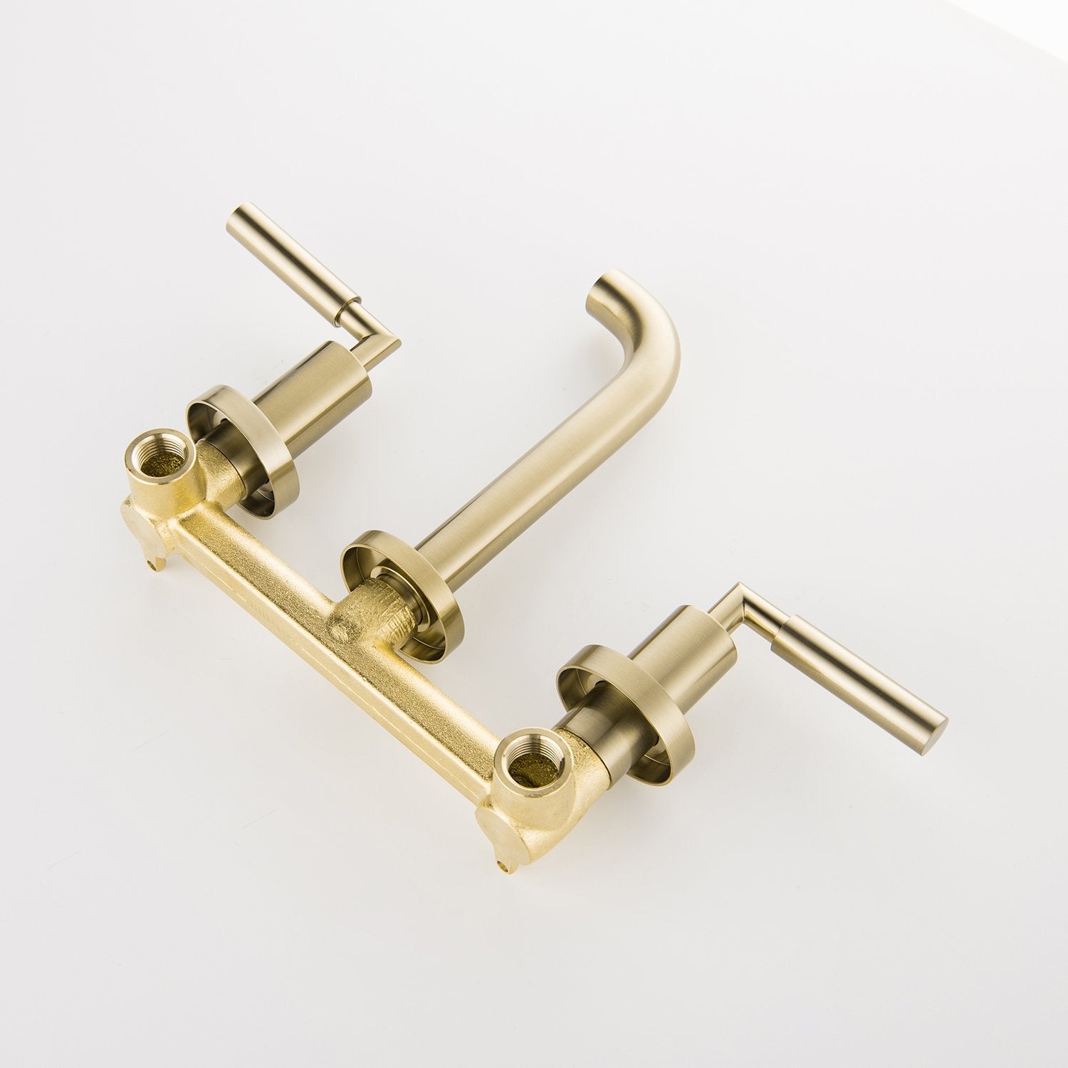 Modern 2-Handle 3-Hole Brass Wall Mounted Bathroom Faucet in Brushed Gold