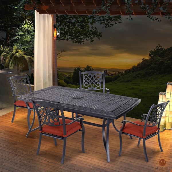 Boyelliving Aluminum Frame Rectangle 28 in. H Outdoor Dining Table with Umbrella Hole in Dark Gold Finished-Boyelliving