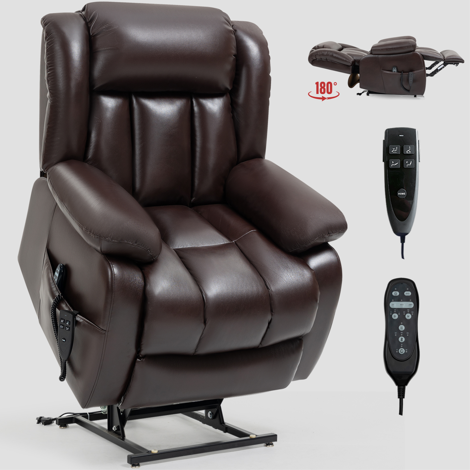 Dual Motor Infinite Position Up to 350 LBS Electric Medium size Brown/Gray/Black/Antique Brown Power Lift Recliner Chair with 8-Point Vibration Massage and Lumbar Heating