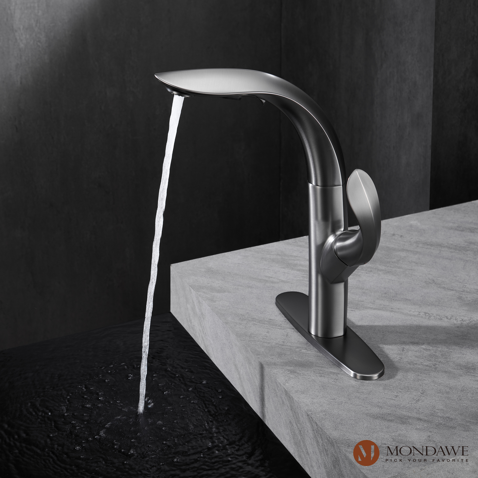 Mondawe 3-FunctionTulip High Arc Pull Down Single Handle Deck Mount Best Kitchen Faucets 2022-Mondawe