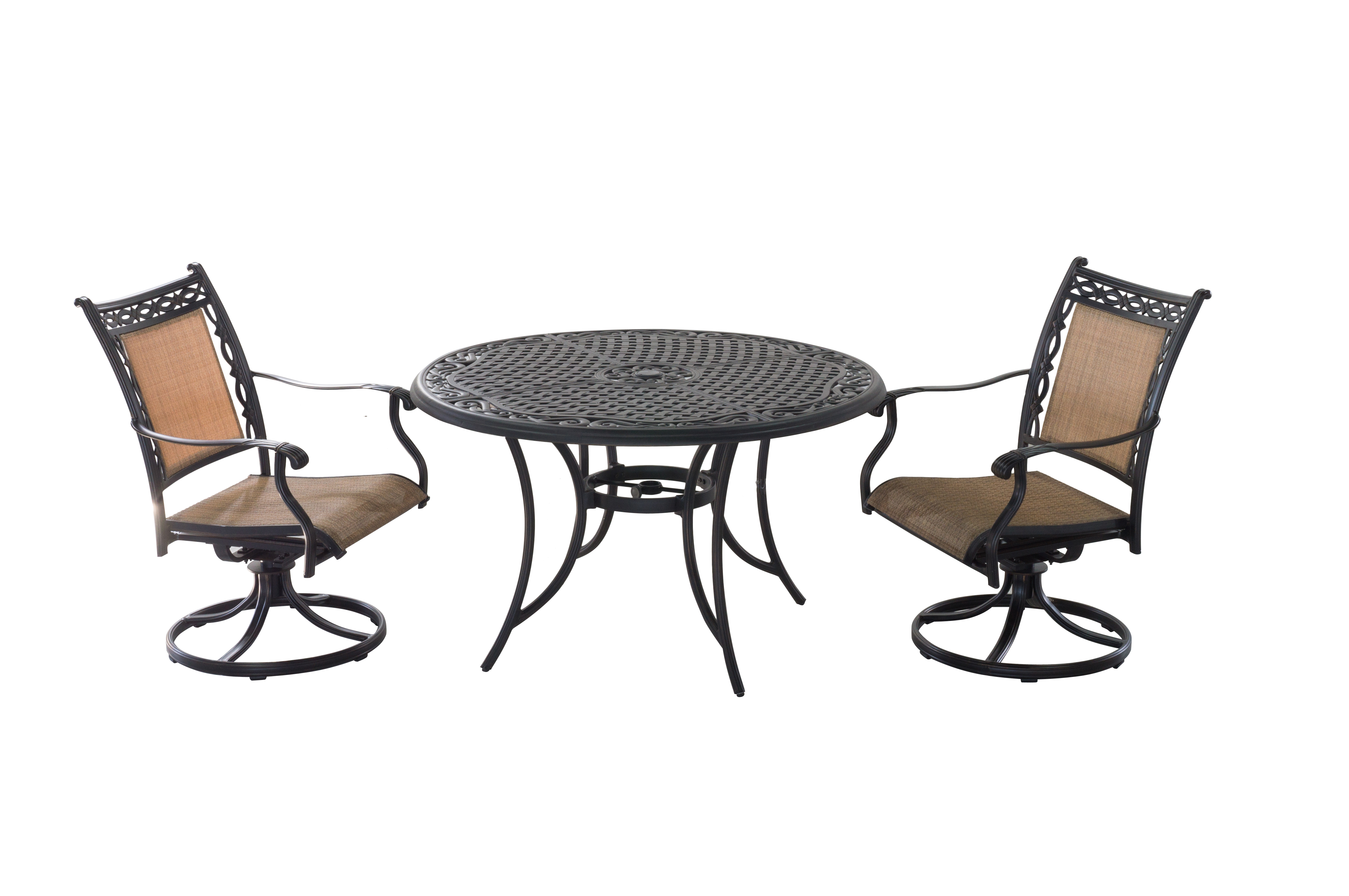 Mondawe 3-Piece Outdoor Patio Teslin Swivel Chair Set with Round Table-Mondawe