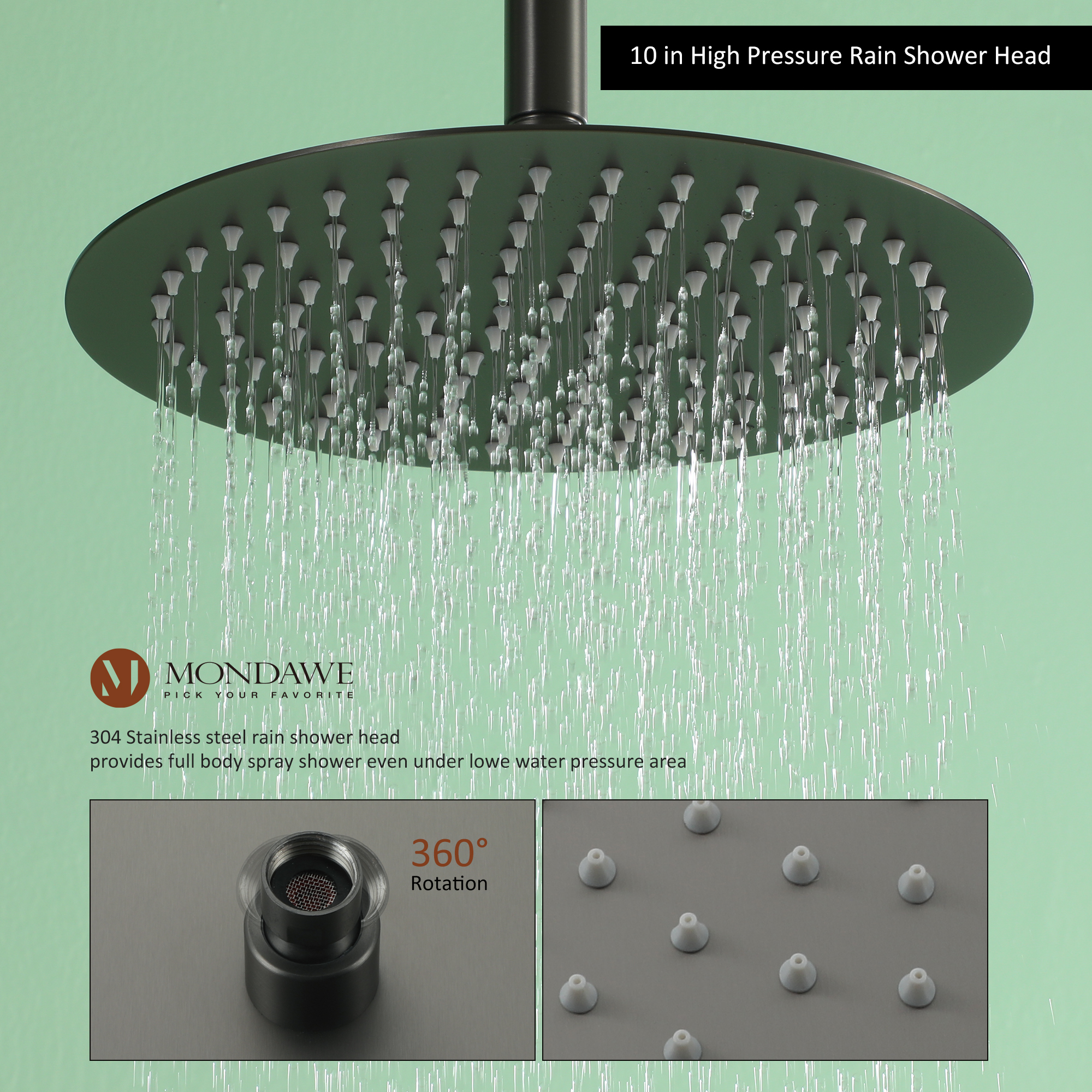 Mondawe 10 Inch Round Bathroom Shower Set in Nickel/Chrome/Black/Gold/Gun Black-Mondawe