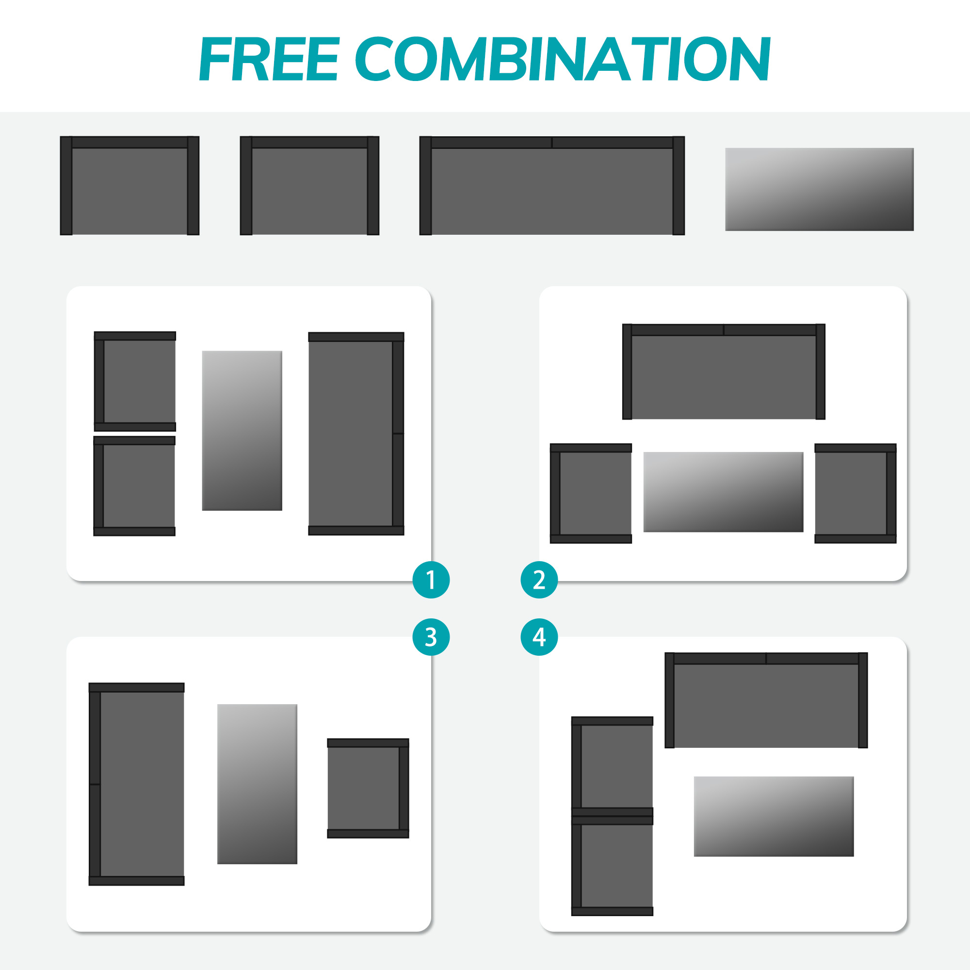 4-Piece PE Rattan Patio Furniture Set – Double Sofa, 2 Armchairs, Coffee Table with Cushions, Weather-Resistant Outdoor Conversation Set, Brown-Blue/Gray/Black-Gray/Black-Blue