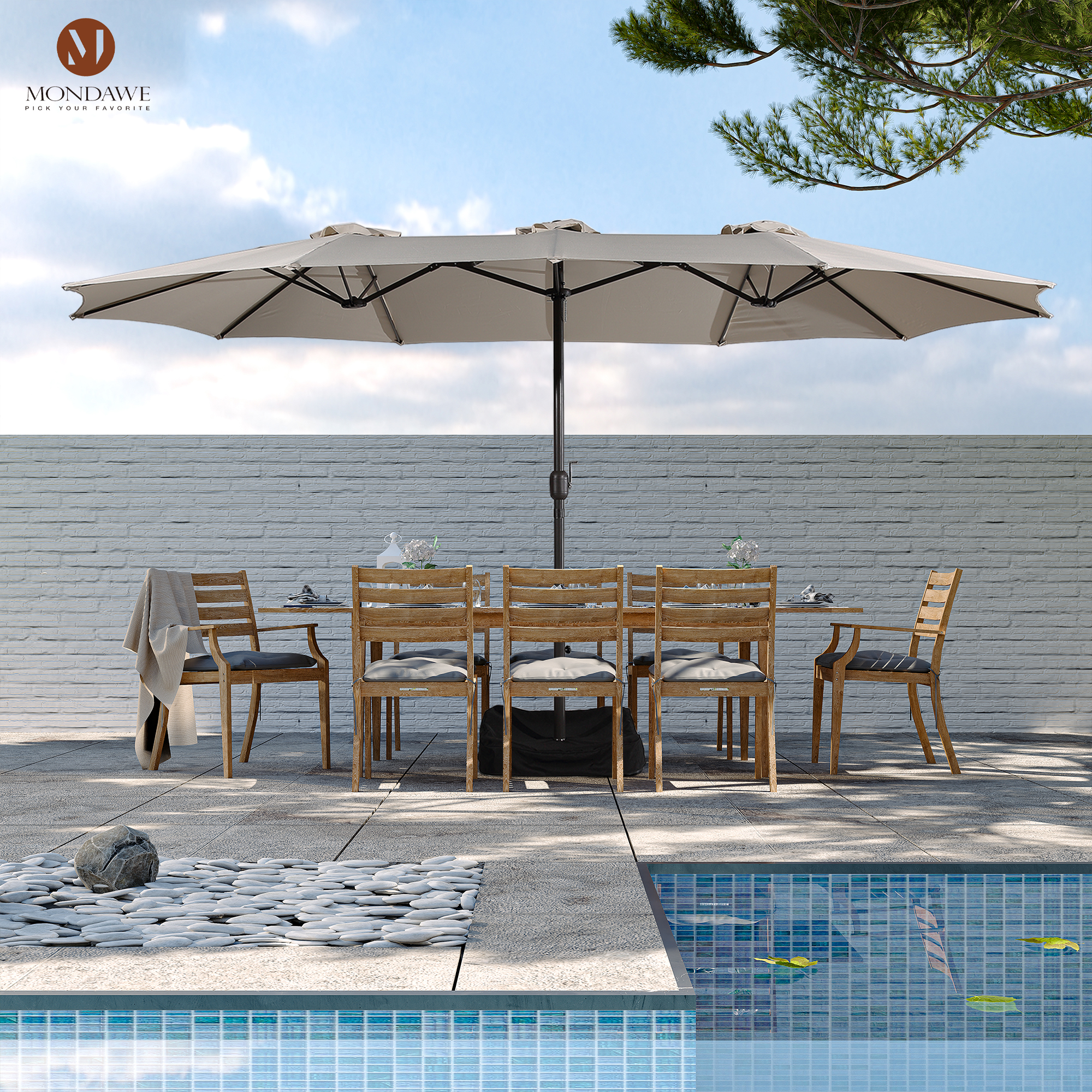Mondawe 15ft Rectangular Patio Market Umbrella with Base-Mondawe